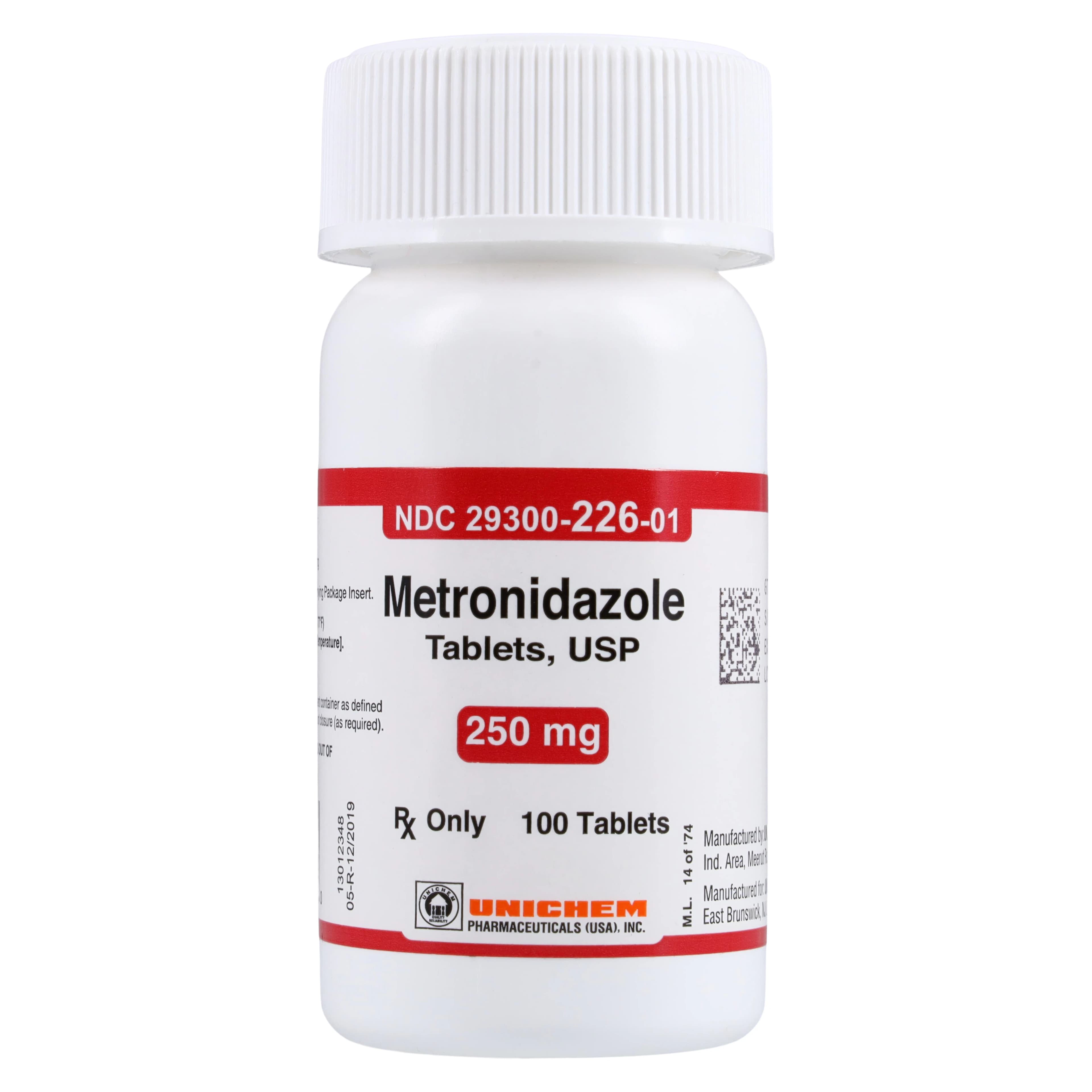 Metronidazole Tablets, 250mg, 100/Bottle, Unichem Pharmaceuticals - Metronidazole Tablets - Image 1
