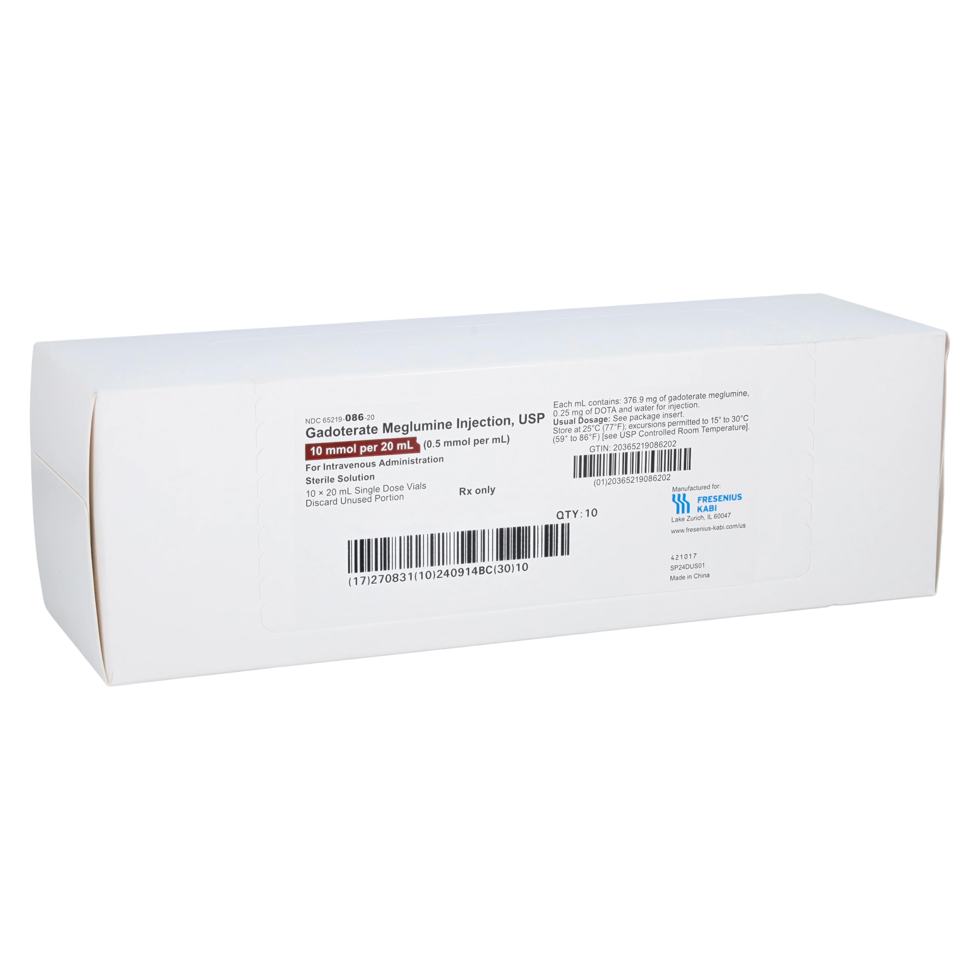 Gadoterate Meglumine Injection 0.5 mmol/mL, Single-Dose Vial, 20 mL, 10/Package - Gadoterate Meglumine SDV 20mL - Image 1