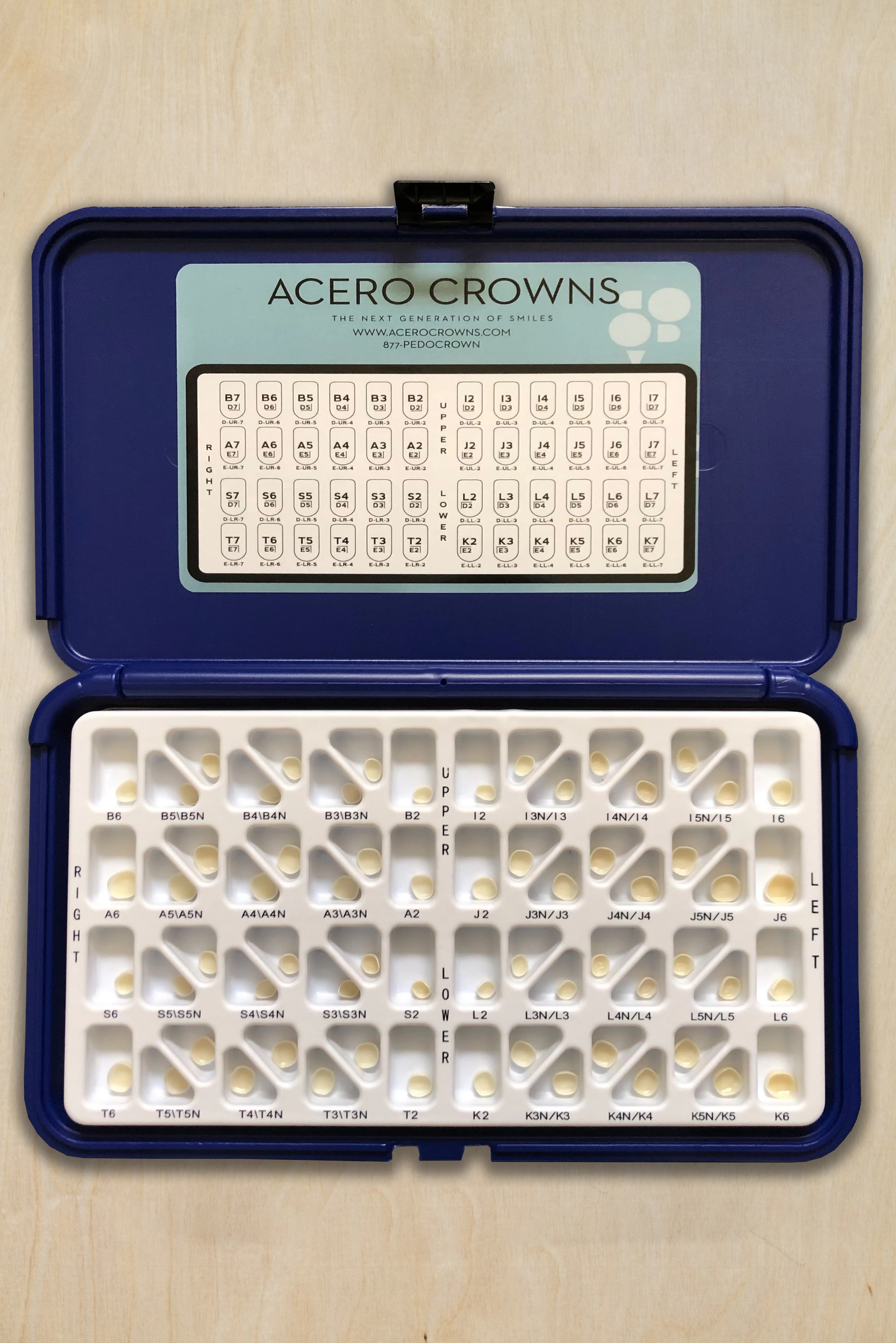 Acero Z1 Preformed Zirconia Primary Molar Crown Kit, 64 Crowns per Tray, Assorted Sizes 2-6 (Including 3N, 4N, 5N), Z1 KIT MOLAR - Acero Zirconia Posterior Crown Kit 64/Pack - Image 1