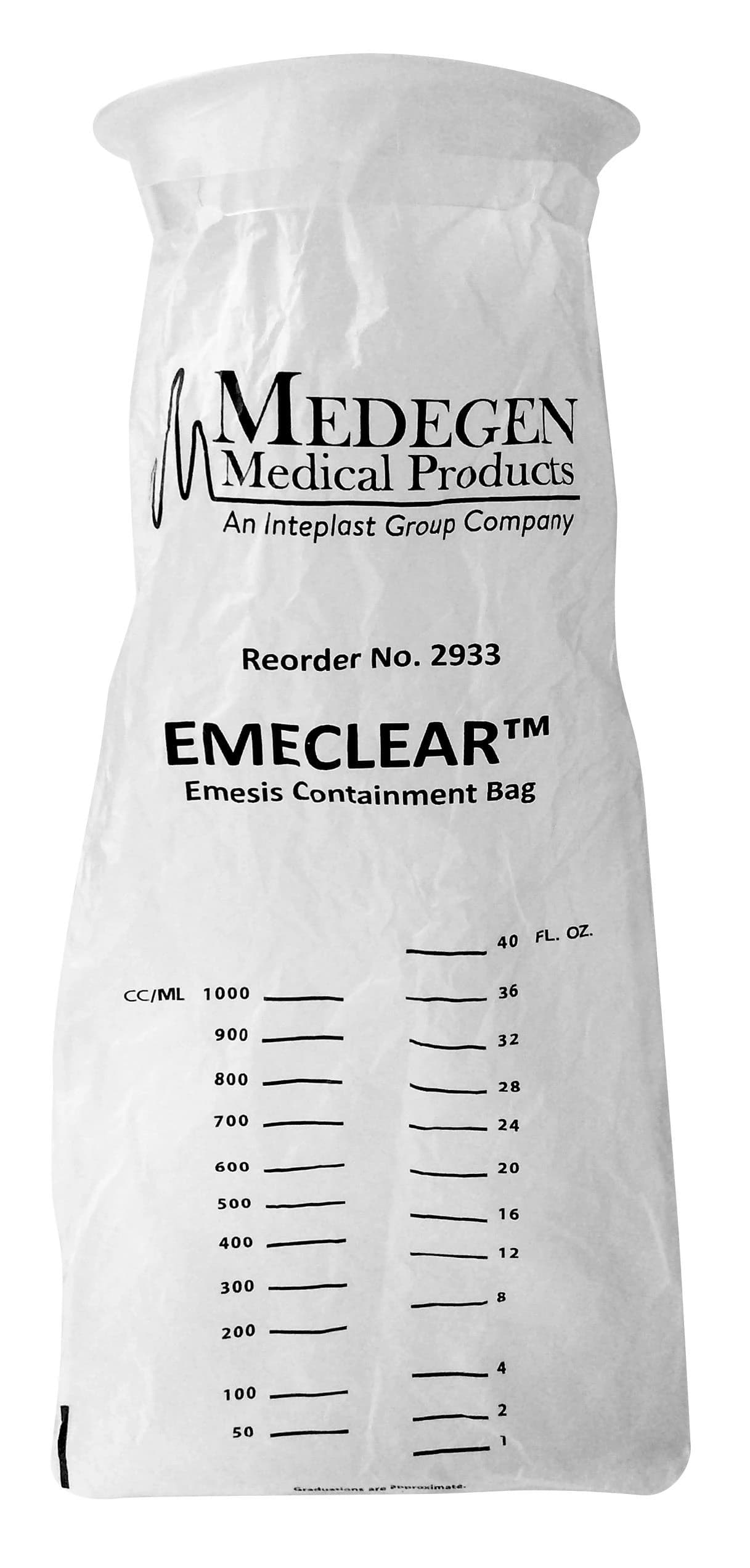 Medegen Emesis Bag, 6.5" x 15", White Ring/Transparent Clear Plastic, Non-Sterile, with Closure Ring, 100/Case - Bags Emesis 6.5x15" - Image 1