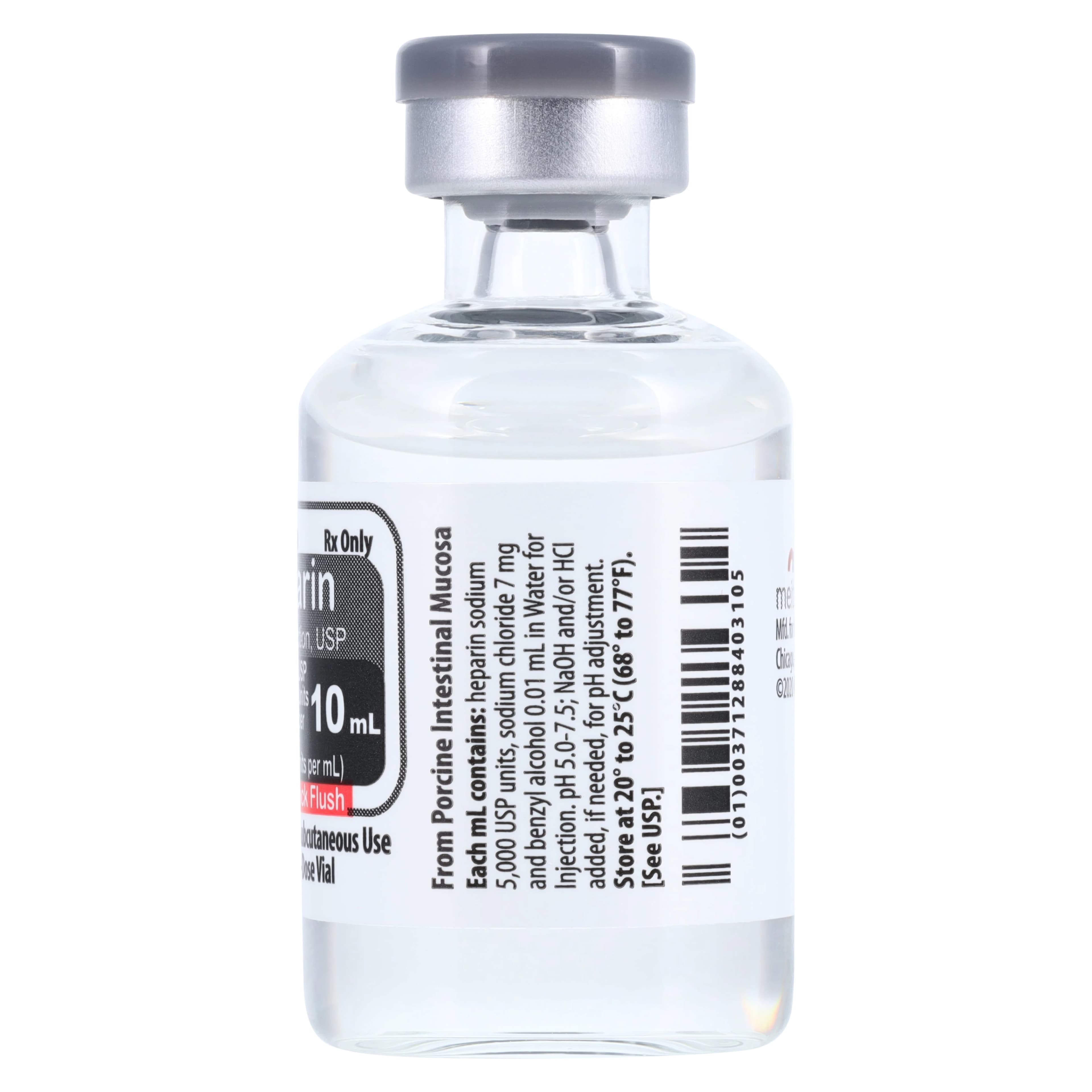 Heparin Sodium (Pork) Injection, 5,000 USP Units/mL, 10 mL Multiple-Dose Vial, 25/Package, Meitheal Pharmaceuticals thumbnail 3