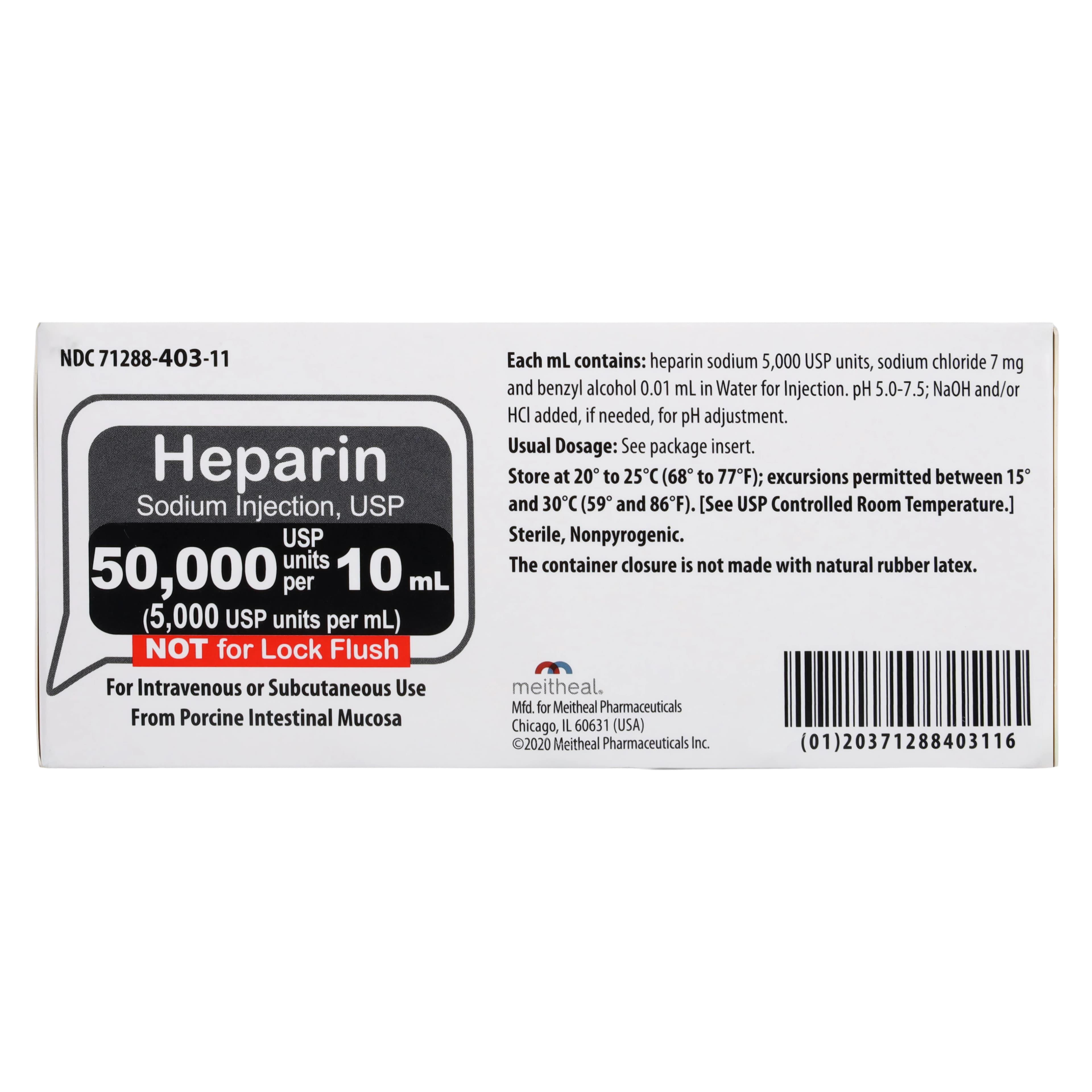 Heparin Sodium (Pork) Injection, 5,000 USP Units/mL, 10 mL Multiple-Dose Vial, 25/Package, Meitheal Pharmaceuticals thumbnail 5