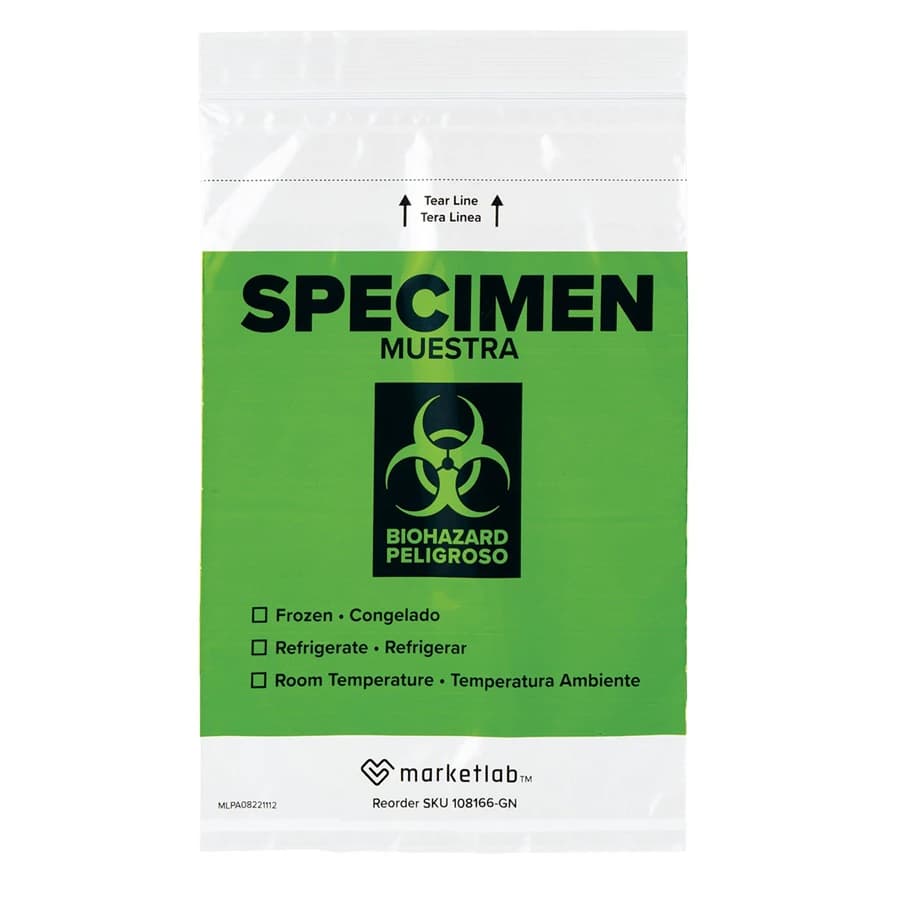 Marketlab Specimen Bags, 6x9", Green Zipper, Easy Open, 100/Package - Bags Specimen Easy Open - Image 1