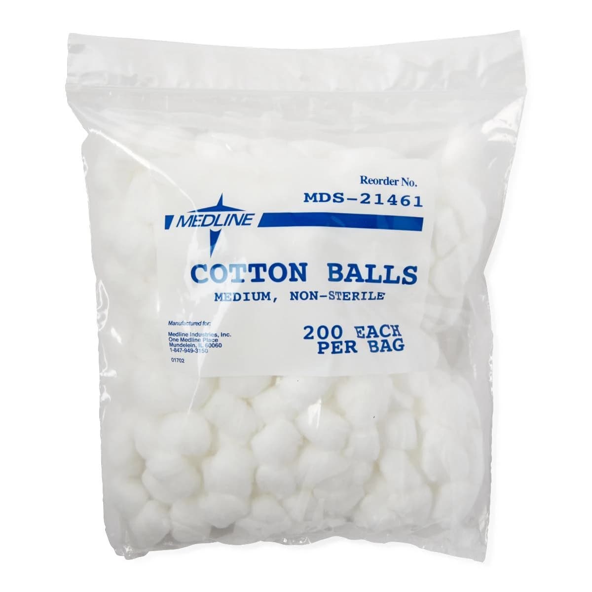 Medline Cotton Balls, 1" (Medium), Non-Sterile, Latex-Free, 200/Bag - Cotton Ball 1" Non-Sterile - Image 1