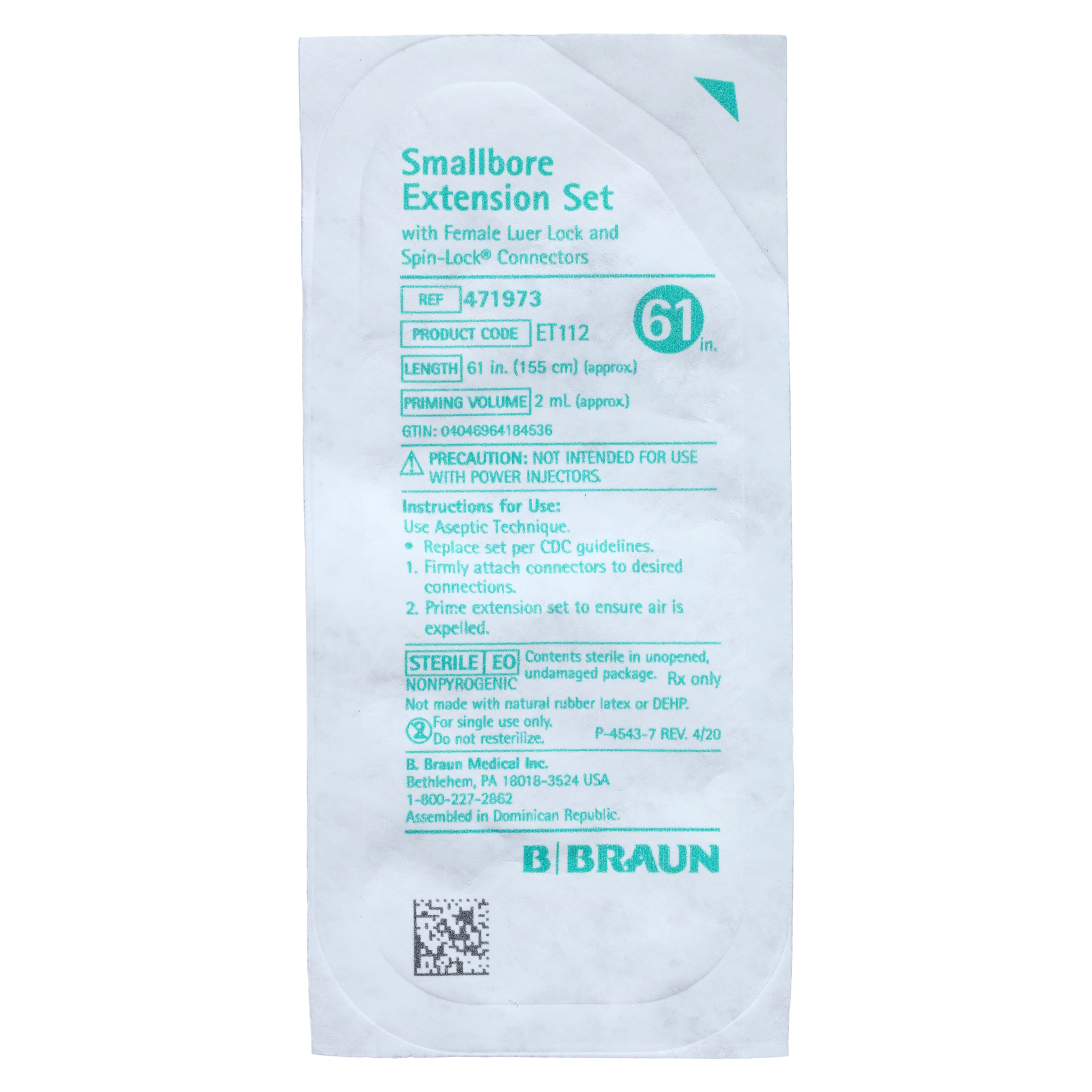 B Braun Extension Set Small Bore, Peripheral IV, 61" Female Luer/Male Luer Lock, Sterile, Latex-Free, 2mL Priming Volume, 100/Case - Extension Set Small Bore - Image 1