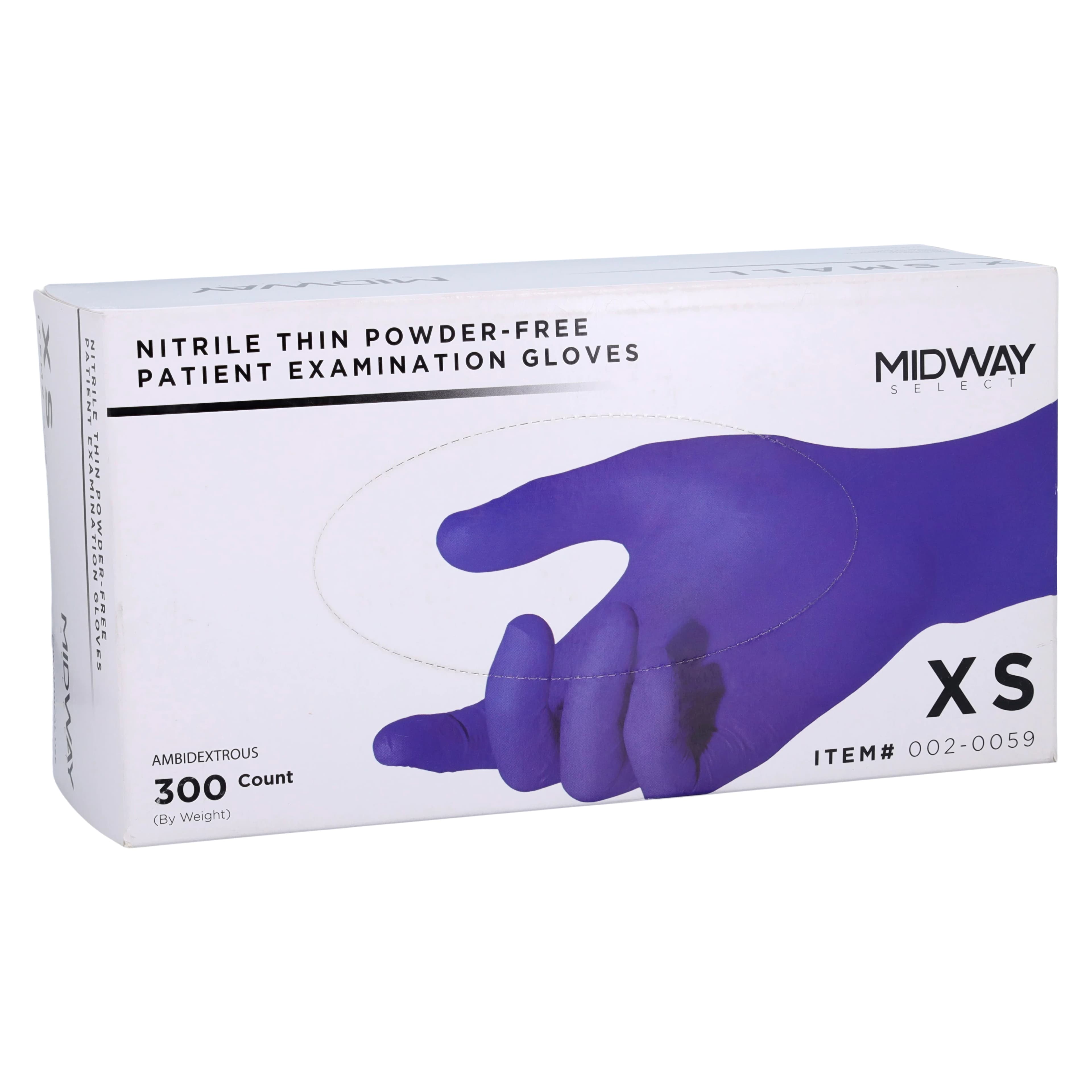 Midway Nitrile Examination Gloves, Powder Free, Non-Sterile, X-Small, Purple, 300/Box thumbnail 3
