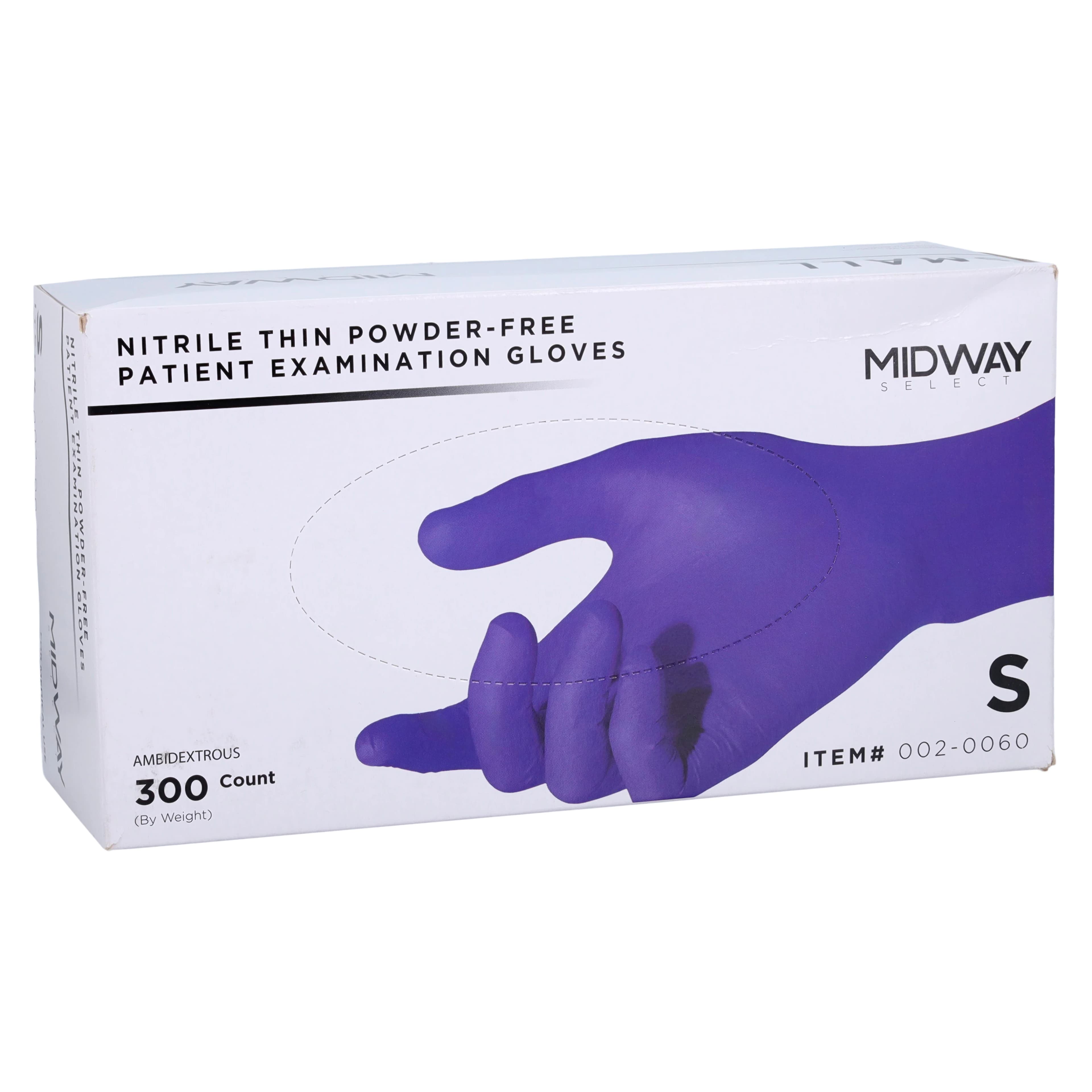 Midway Nitrile Powder-Free Examination Gloves, Small, Purple, Non-Sterile, 300/Box thumbnail 3