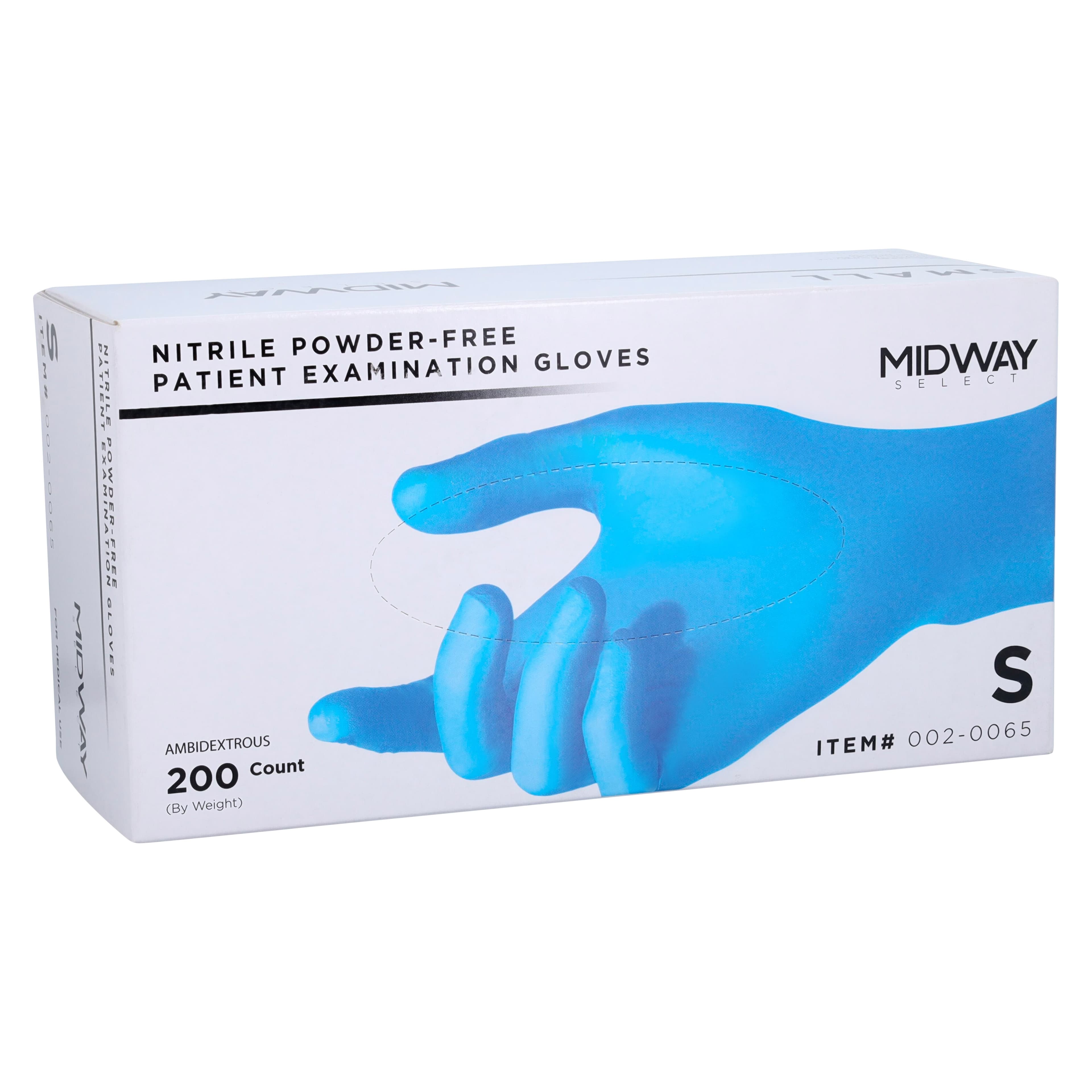 Midway Nitrile Powder-Free Examination Gloves, Small, Light Blue, Non-Sterile, 200/Box thumbnail 3