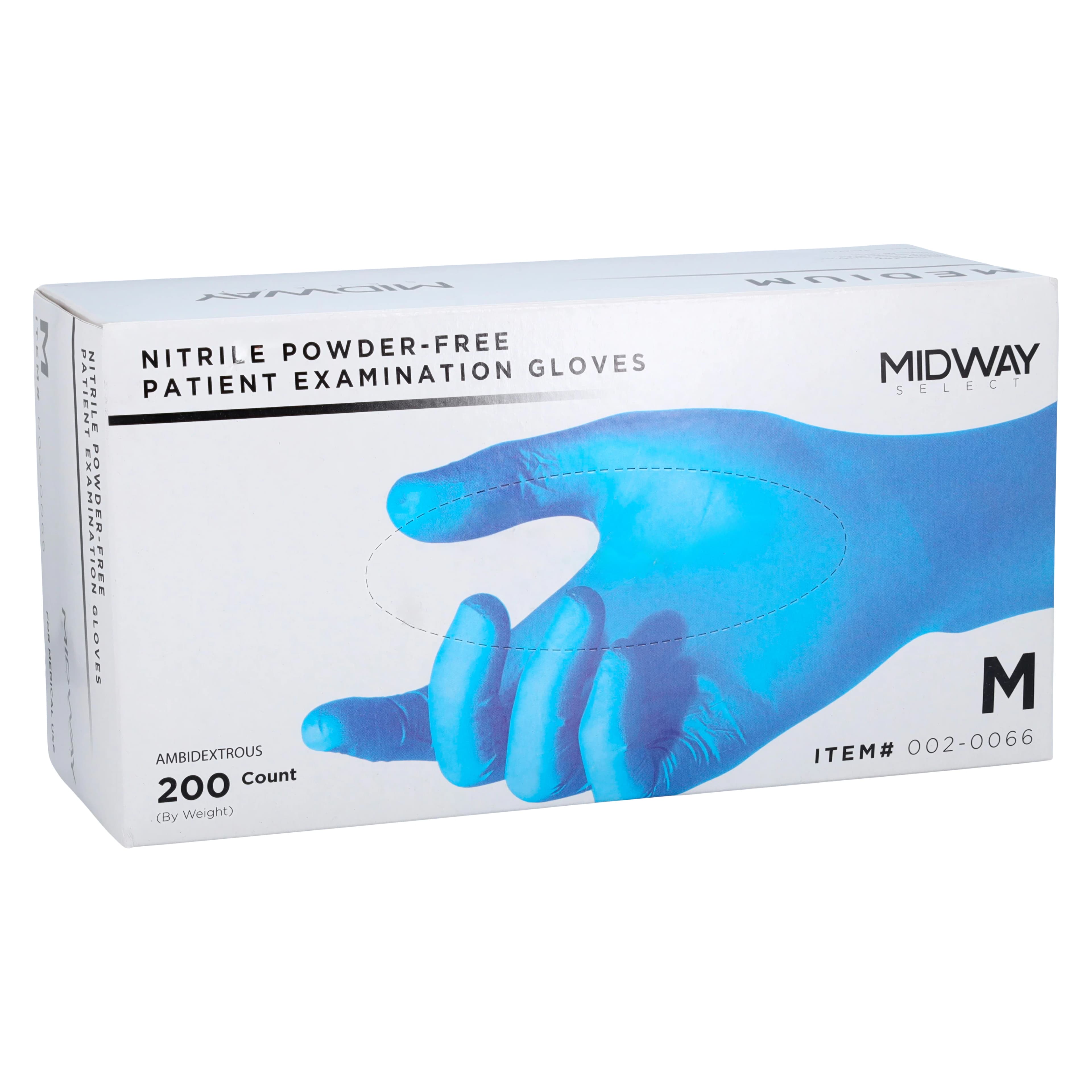 Midway Nitrile Powder-Free Examination Gloves, Medium, Light Blue, Non-Sterile, 200/Box thumbnail 3