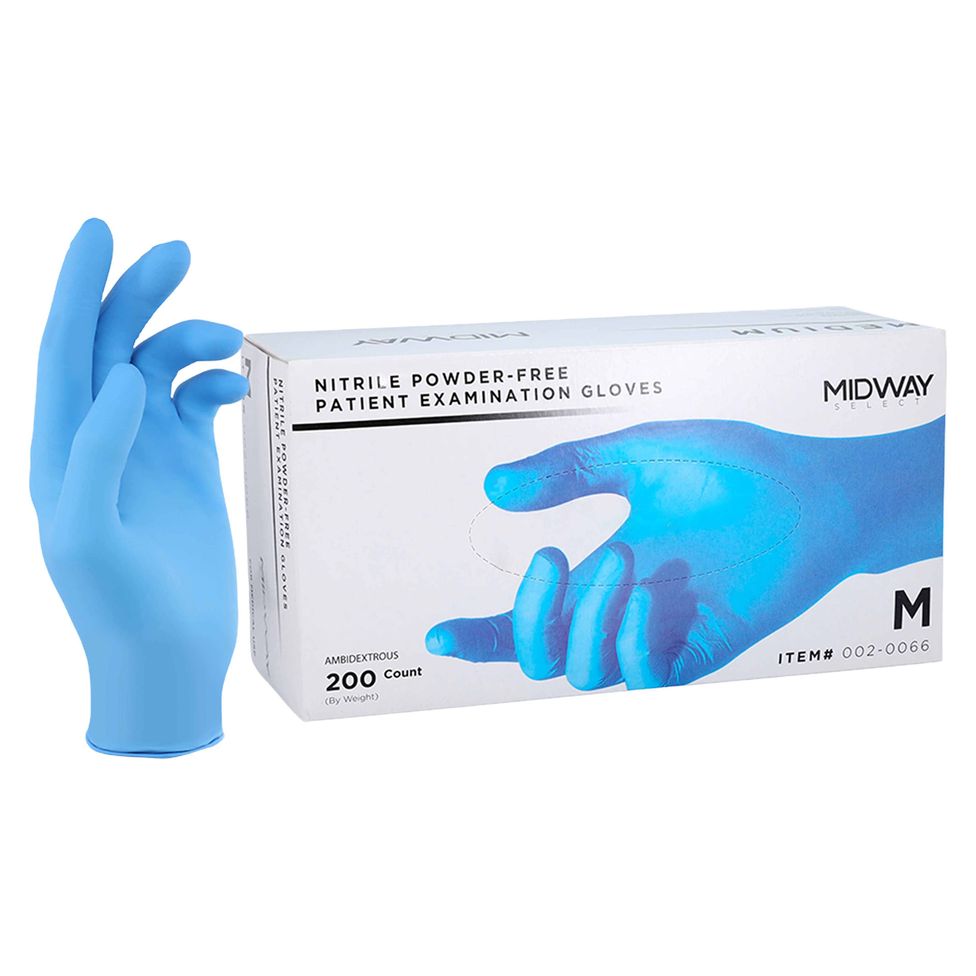 Midway Nitrile Powder-Free Examination Gloves, Medium, Light Blue, Non-Sterile, 200/Box - Midway Nitrile PF Glove Lt Blu - Image 1