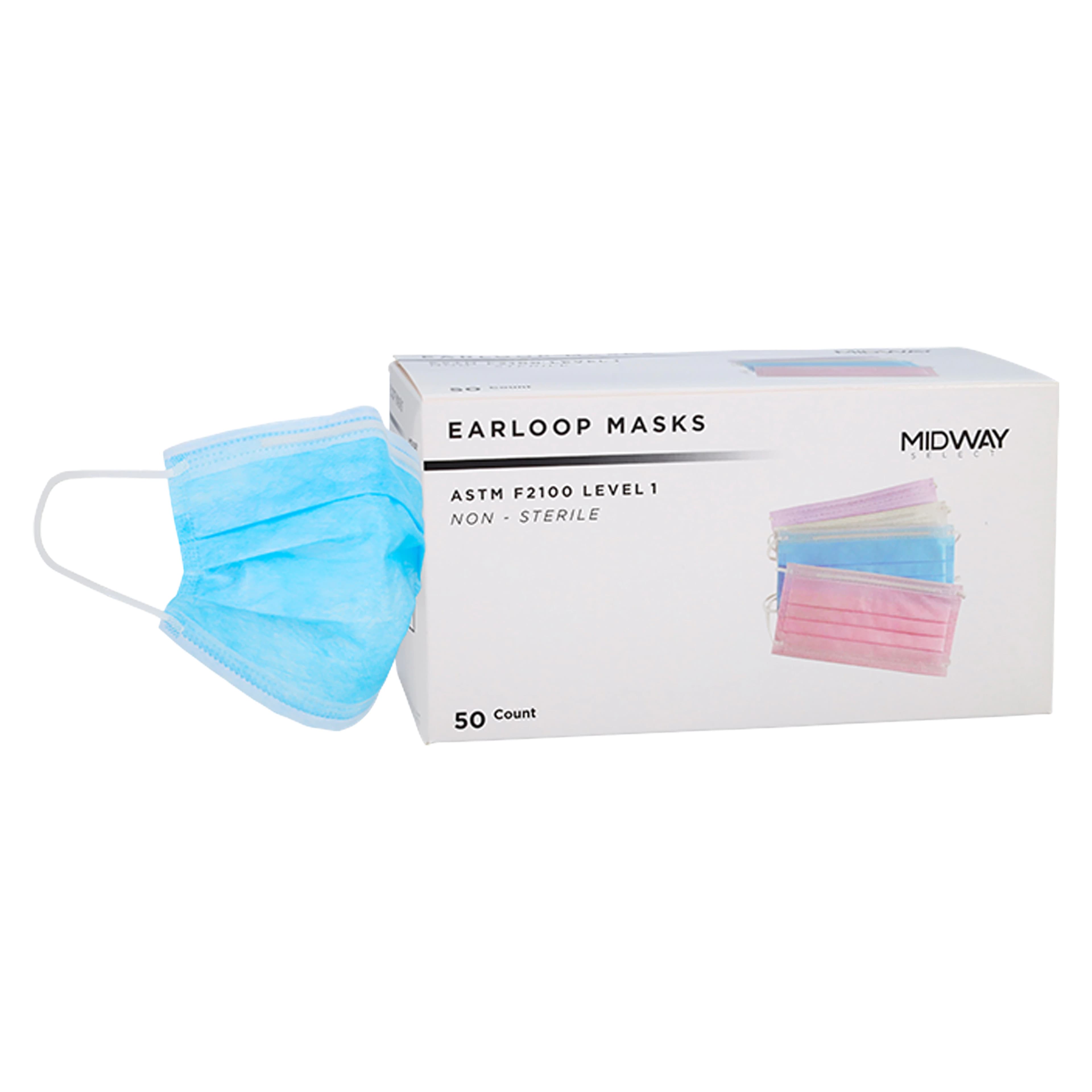 Earloop Masks, Blue, ASTM Level 1, Disposable, Latex-Free, 50/Box - Earloop Masks Blue - Lvl 1 - Image 1