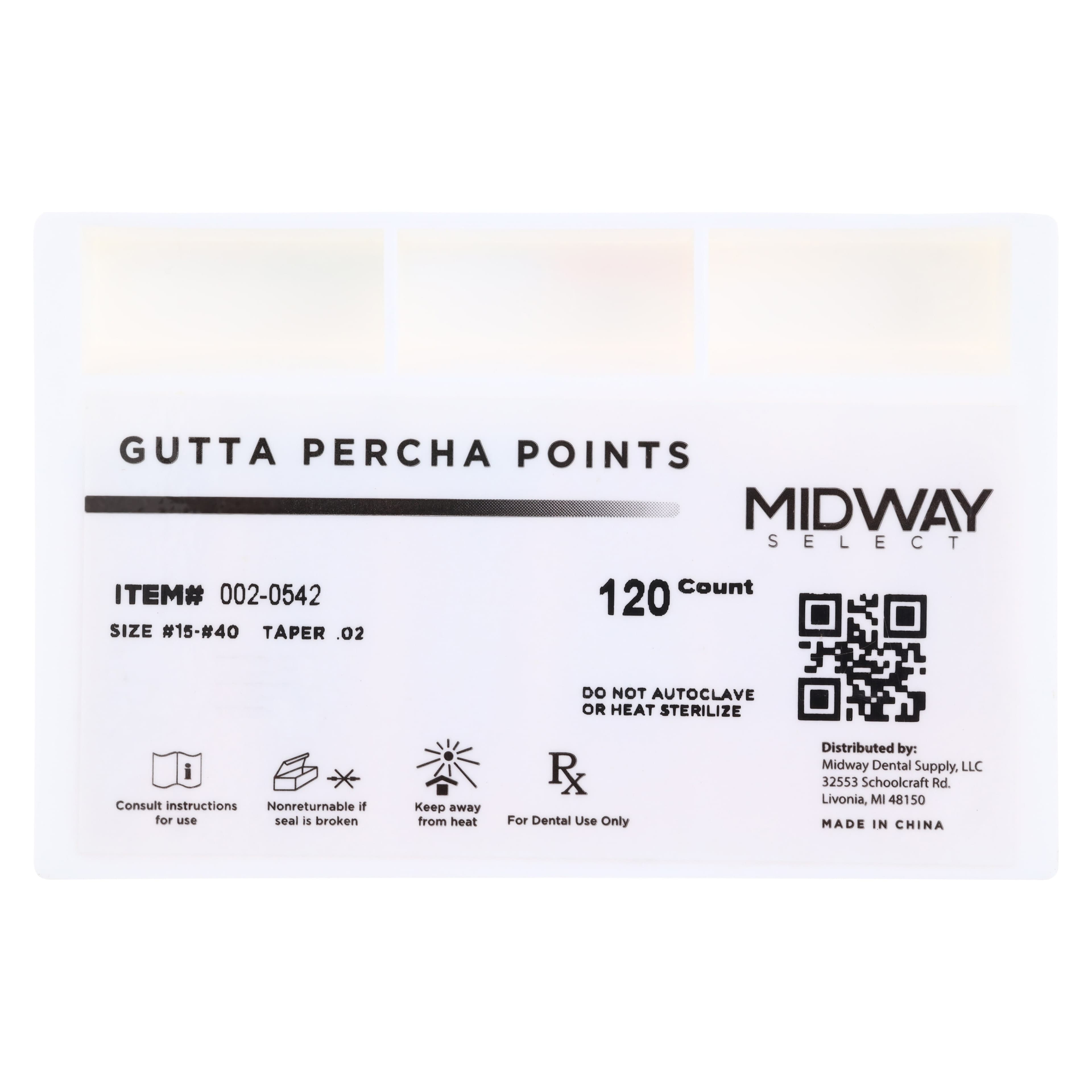 Gutta Percha Points, Taper .02, Size #15-40, 120/Package thumbnail 2