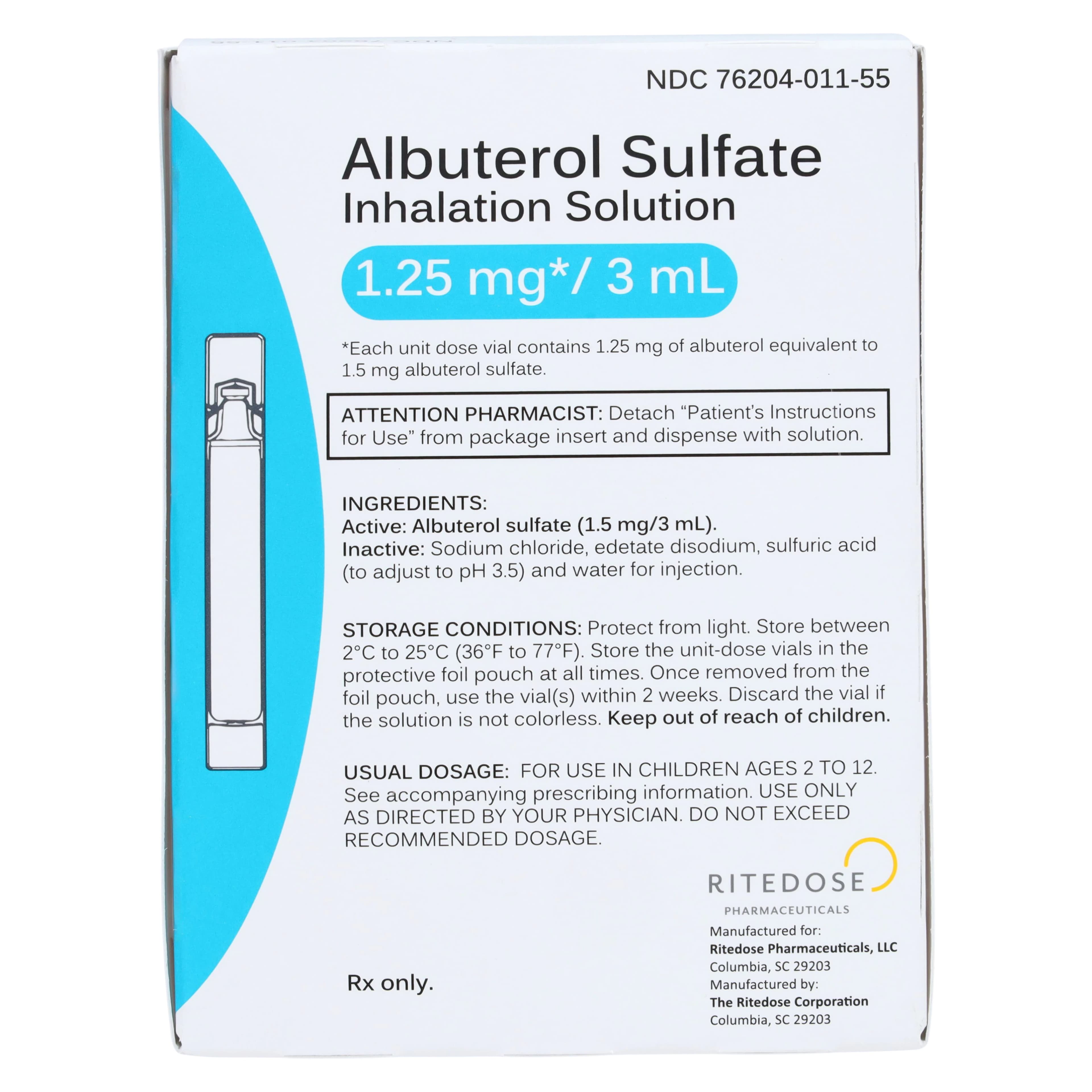 Albuterol Sulfate Inhalation Solution, 1.25 mg/3 mL, 25 Vials per Box thumbnail 4