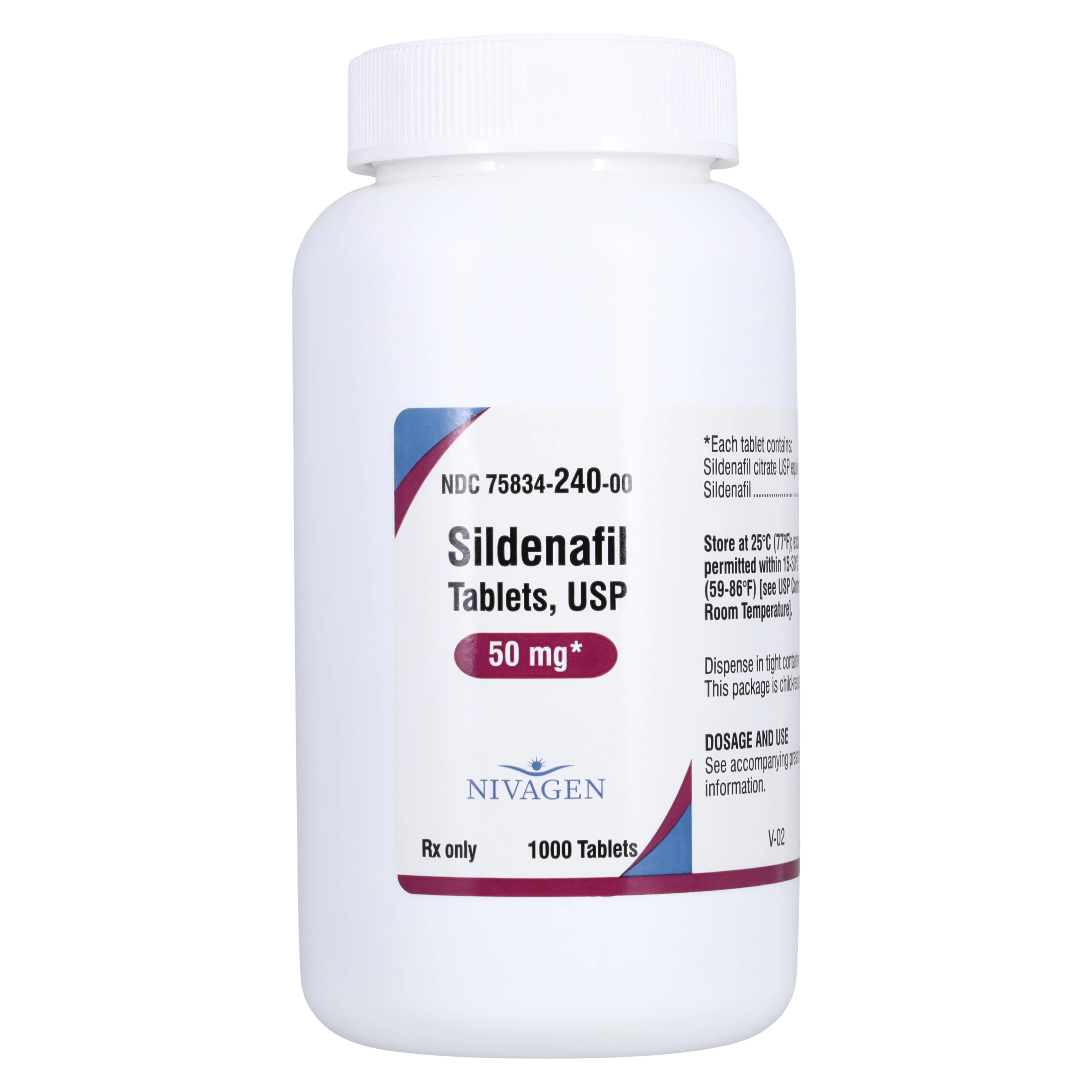 Sildenafil Citrate Tablets 50mg, 1000 Count Bottle, Nivagen Pharmaceuticals - Sildenafil Citrate Tablets - Image 1