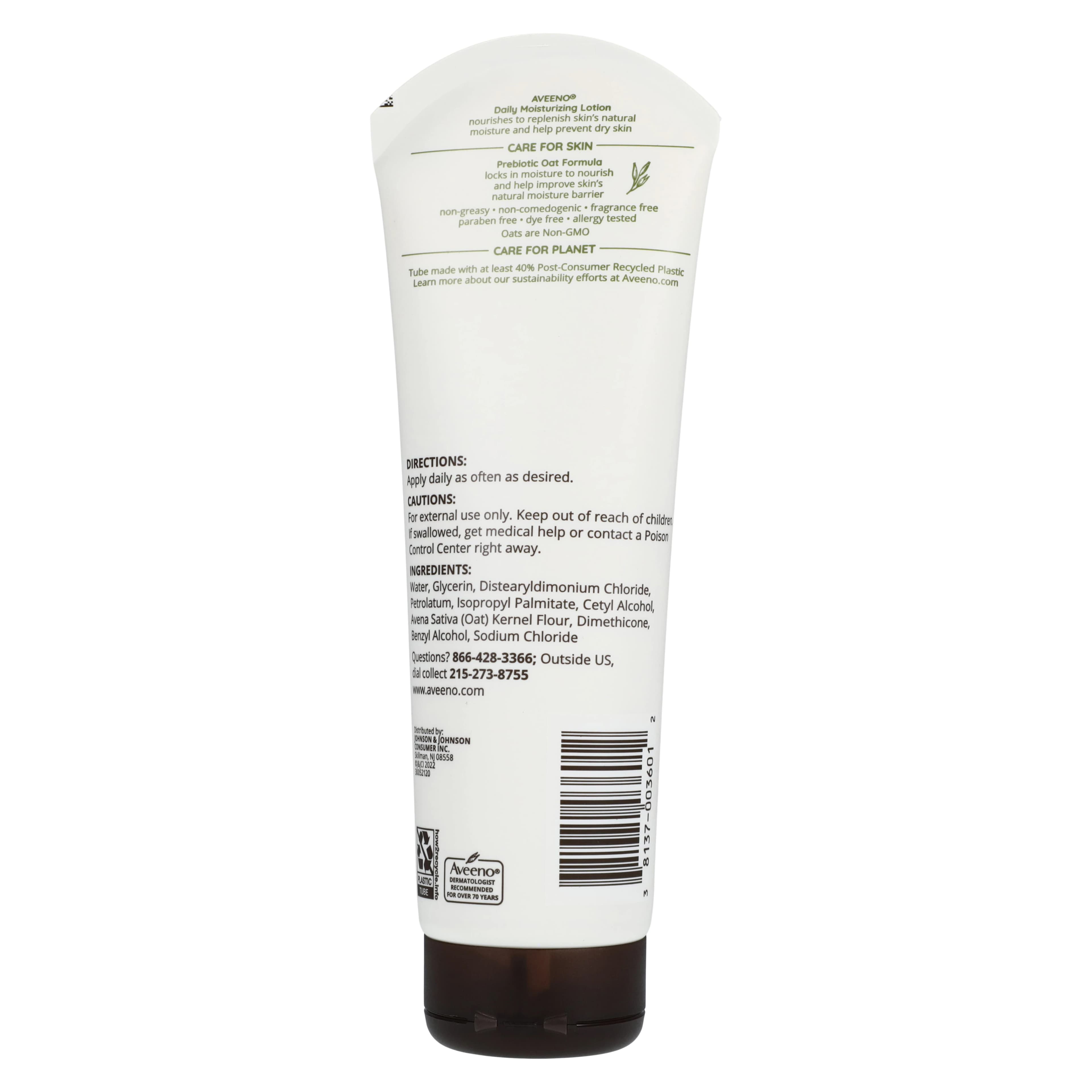 Aveeno Daily Moisturizing Body Lotion, Fragrance Free, Vitamin E & B5, 8 oz Bottle, 3/Pack thumbnail 2