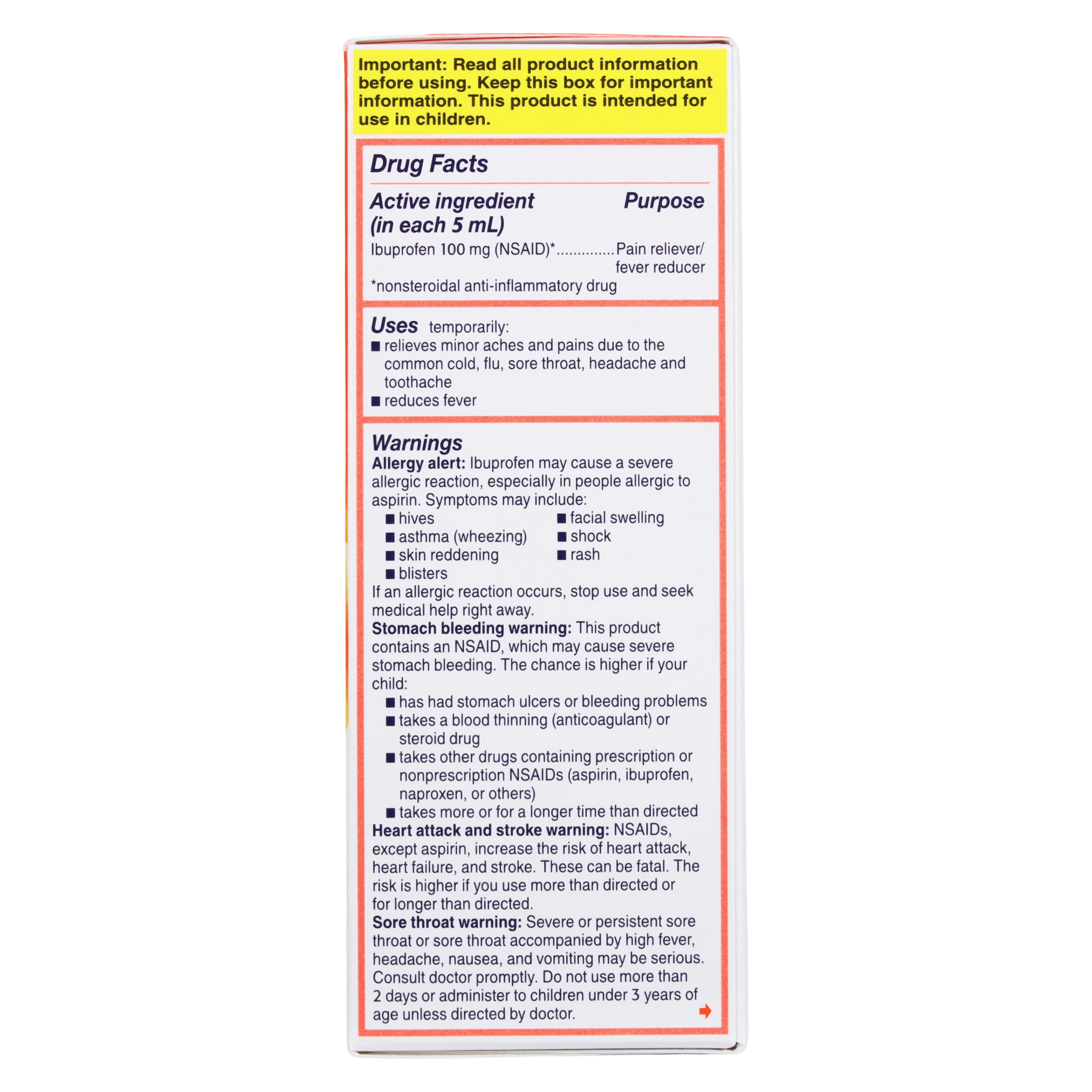 Motrin Children's Dye-Free Oral Suspension, 100mg/5mL, Berry Flavor, 4oz Bottle, 3/Pack thumbnail 2
