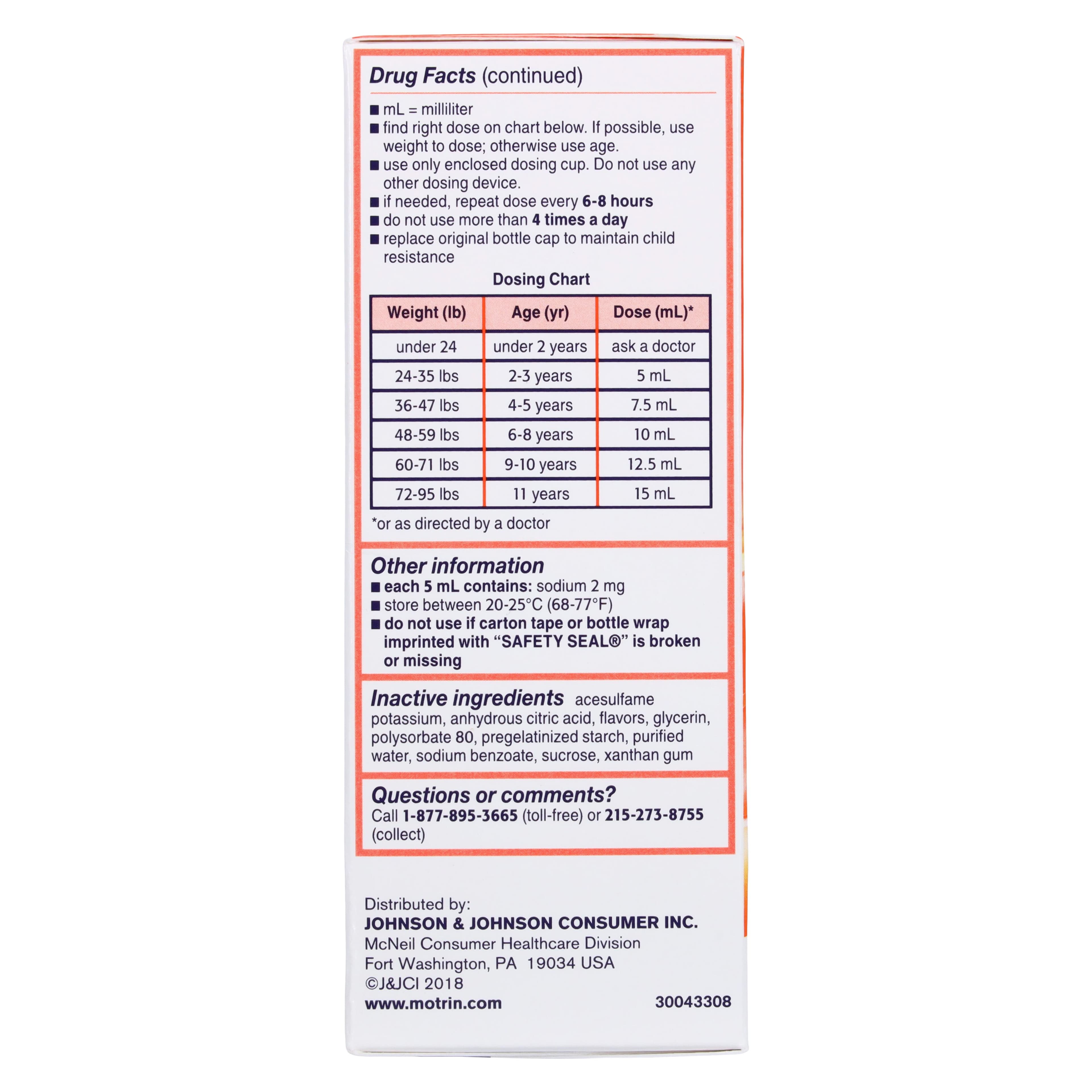 Motrin Children's Dye-Free Oral Suspension, 100mg/5mL, Berry Flavor, 4oz Bottle, 3/Pack thumbnail 4