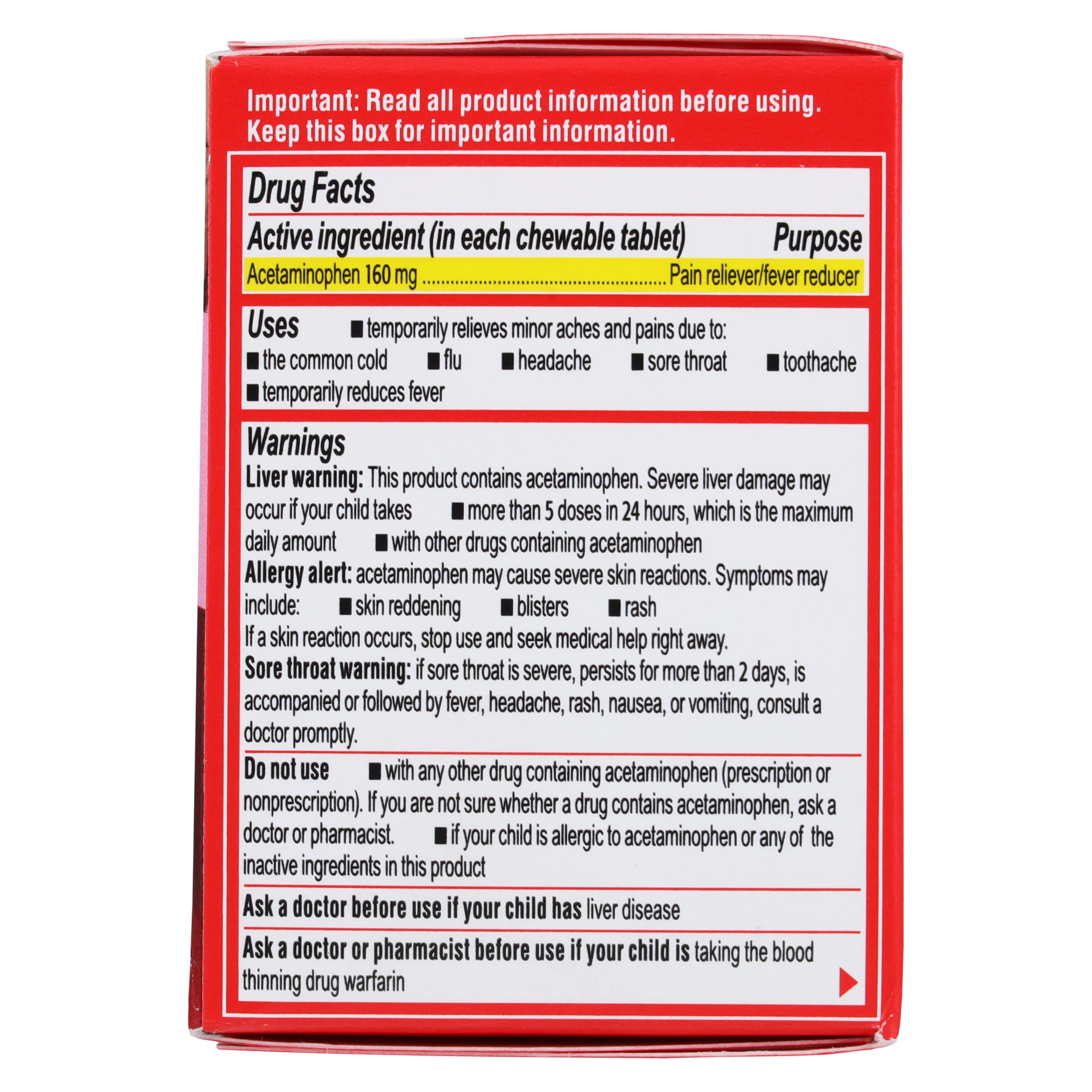 Tylenol Children's Chewable Tablets, 160 mg, Bubble Gum Flavor, 3 Bottles/Package thumbnail 2