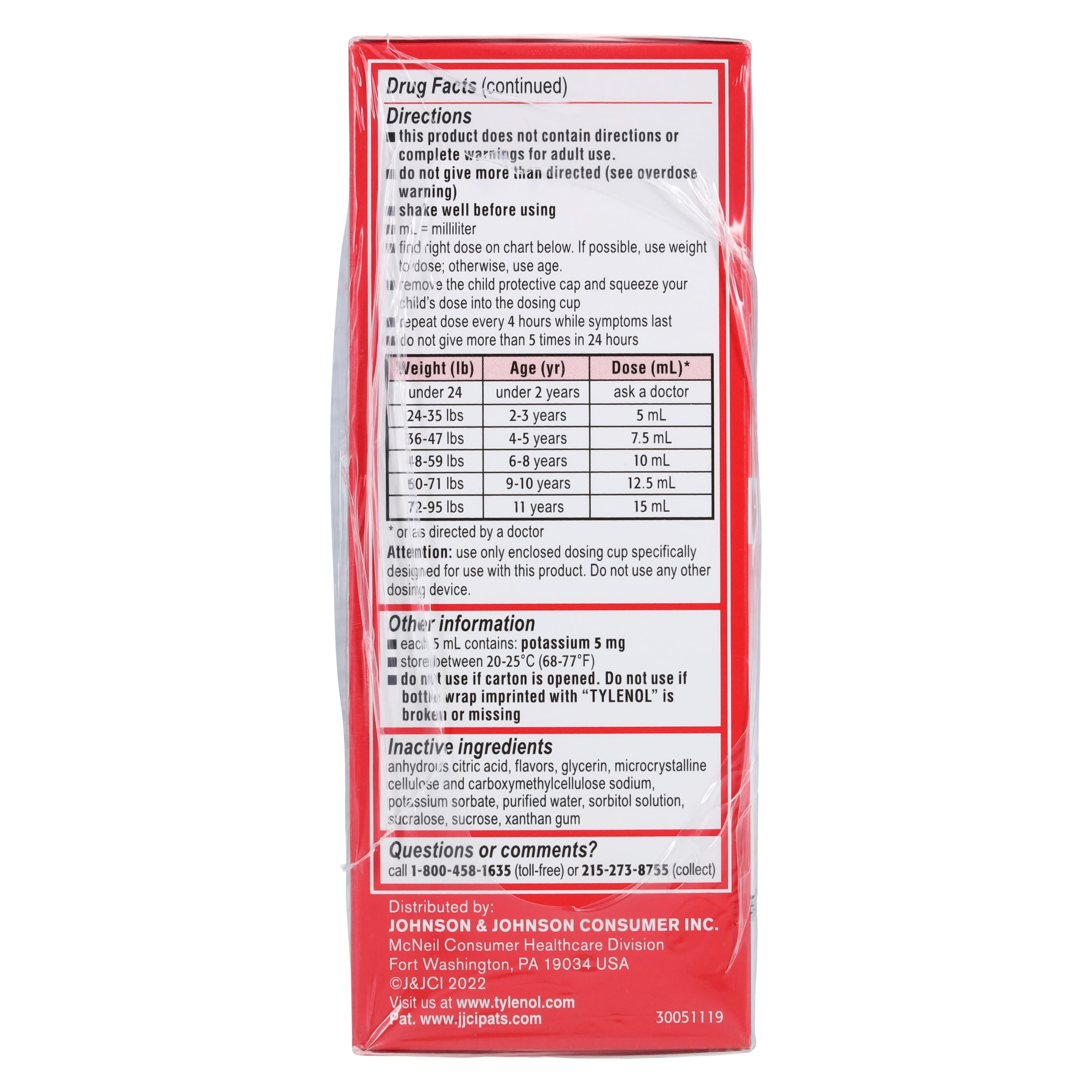 Tylenol Children's Acetaminophen Oral Suspension, 160 mg/5 mL, Cherry Flavor, 120 mL, 3-Pack thumbnail 3