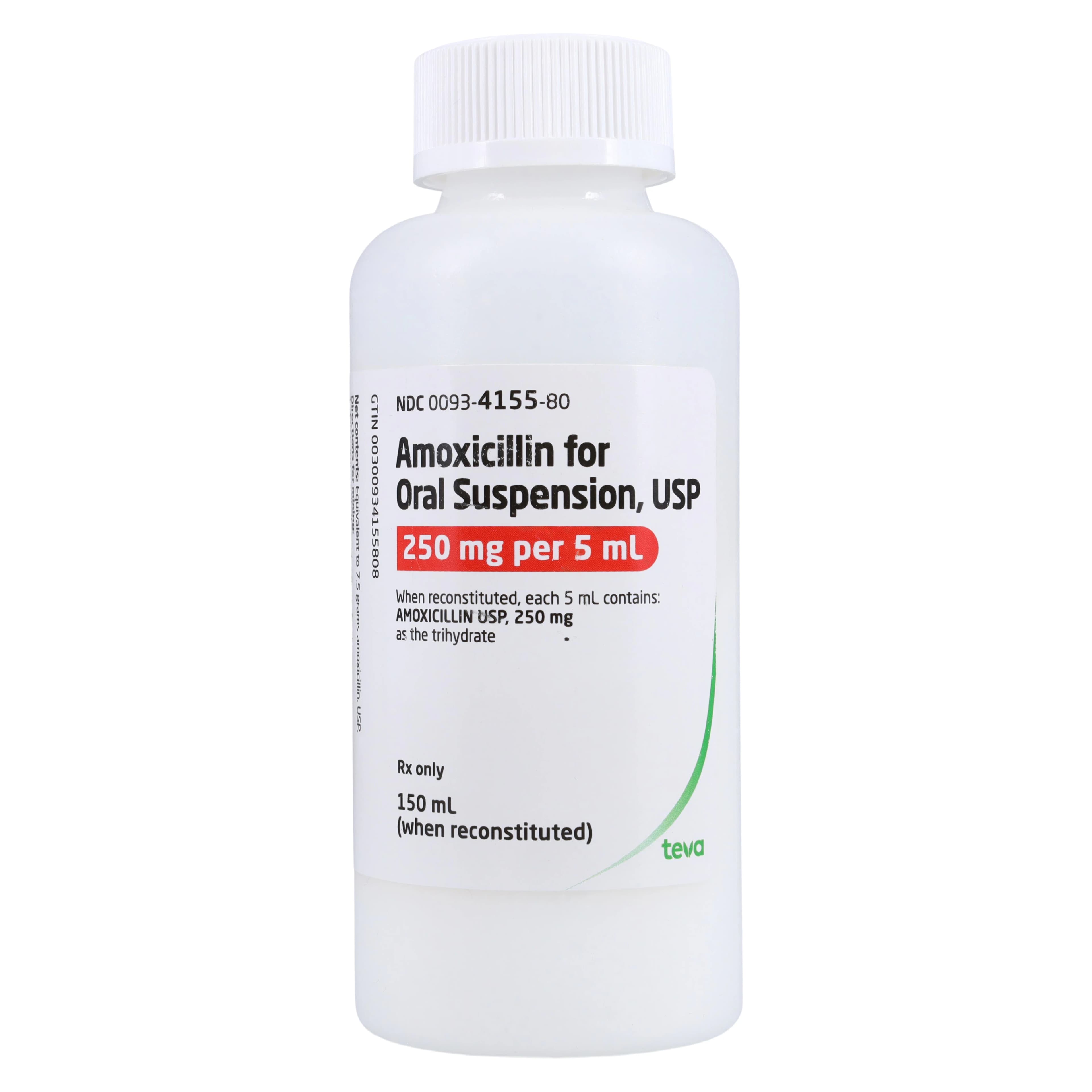 Amoxicillin Oral Suspension, 250mg/5mL, 150mL Bottle, Teva Pharmaceuticals - Amoxicillin Oral Suspension - Image 1