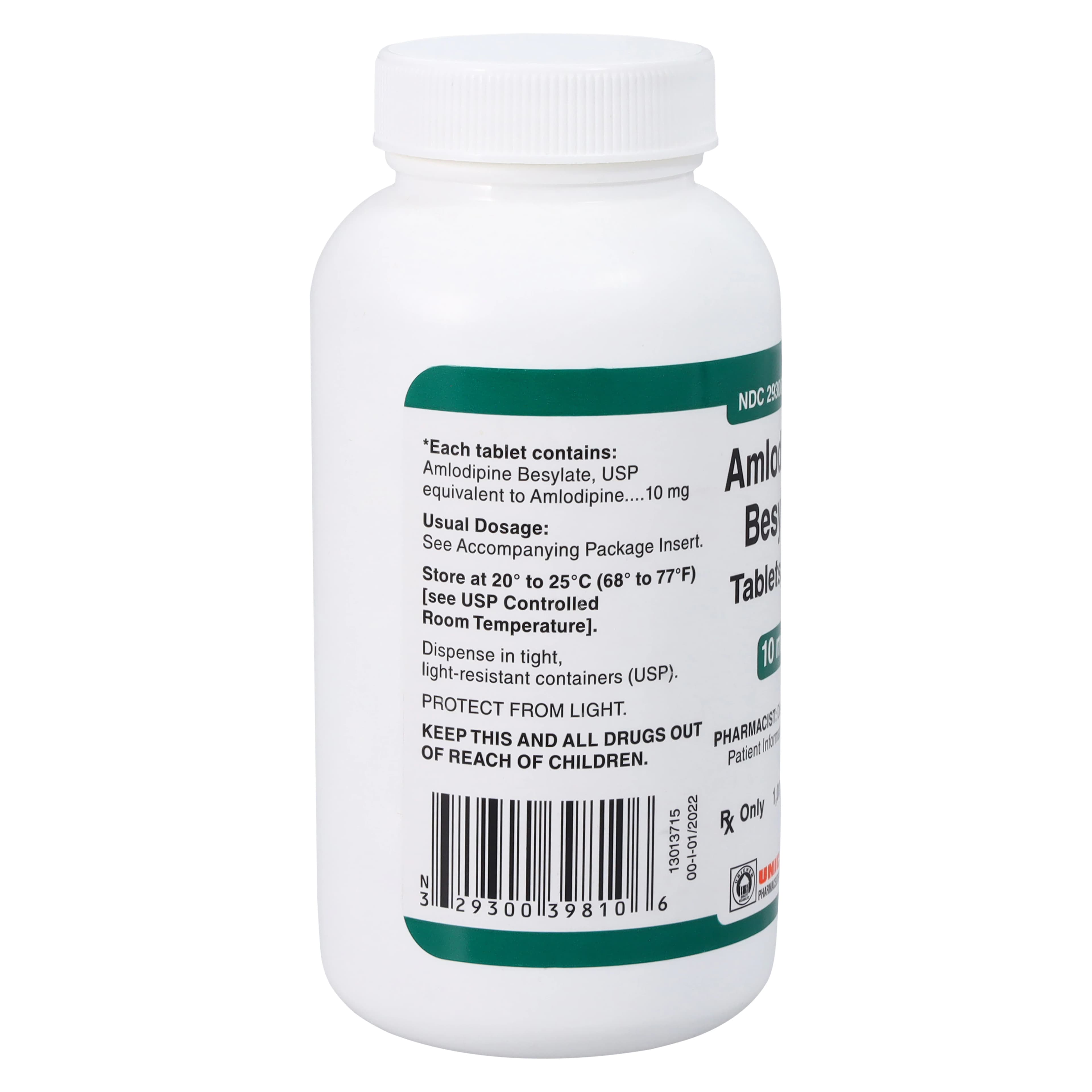 Amlodipine Besylate Tablets 10mg, 1000 Count Bottle, Unichem Pharmaceuticals thumbnail 2
