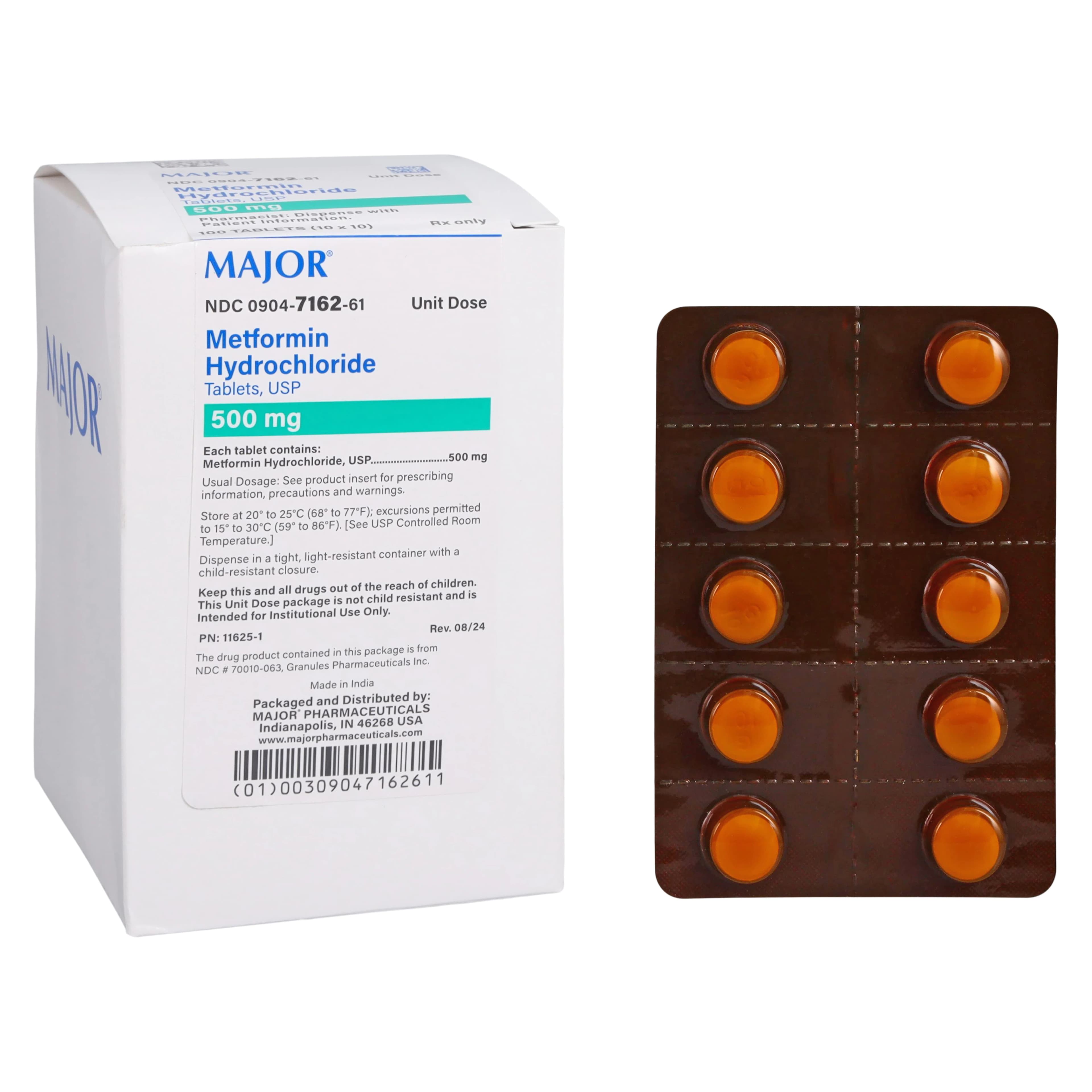 Metformin HCl Tablets 500 mg, Unit Dose, 100/Package, Major Pharmaceuticals - Metformin HCl Tablets UD - Image 1