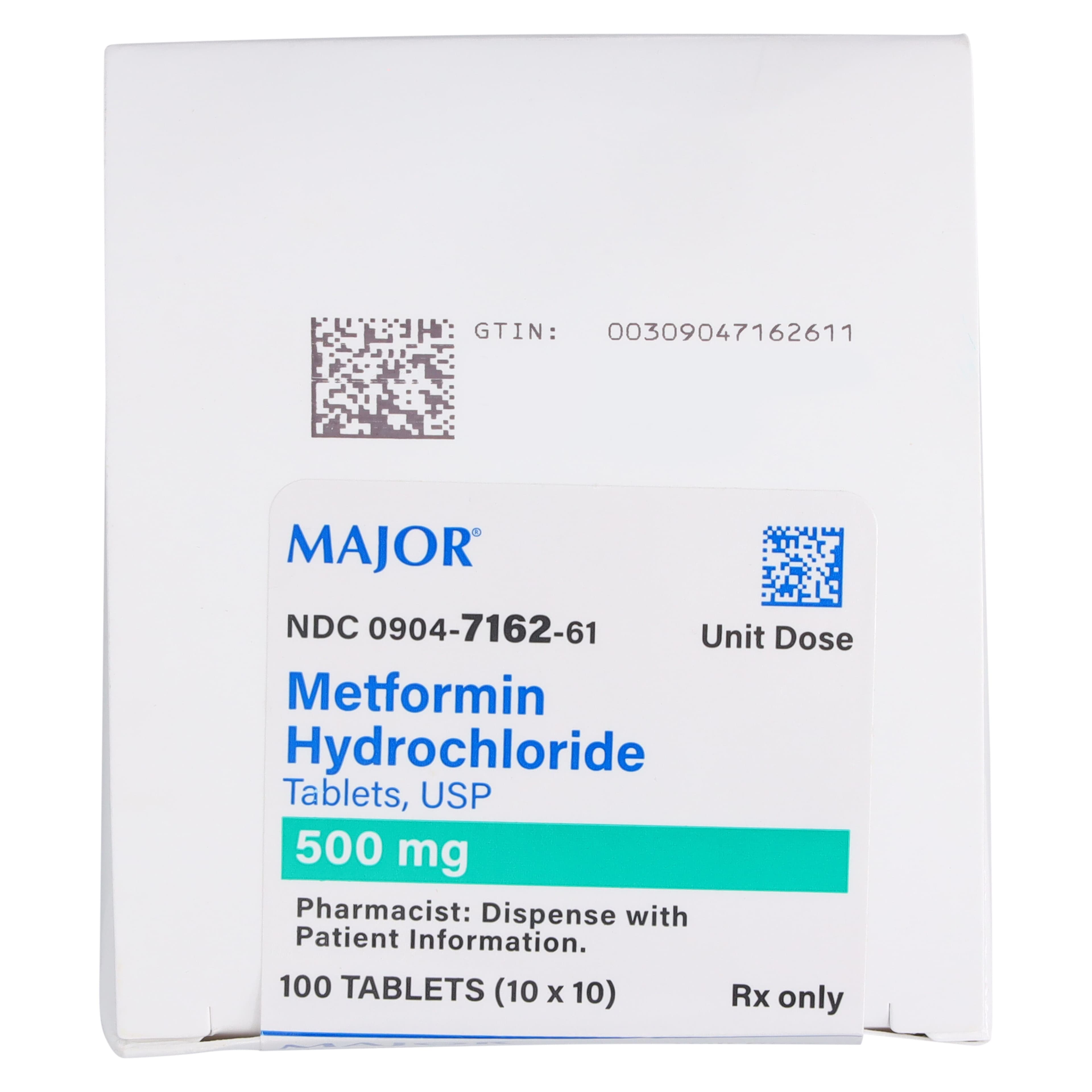 Metformin HCl Tablets 500 mg, Unit Dose, 100/Package, Major Pharmaceuticals thumbnail 4