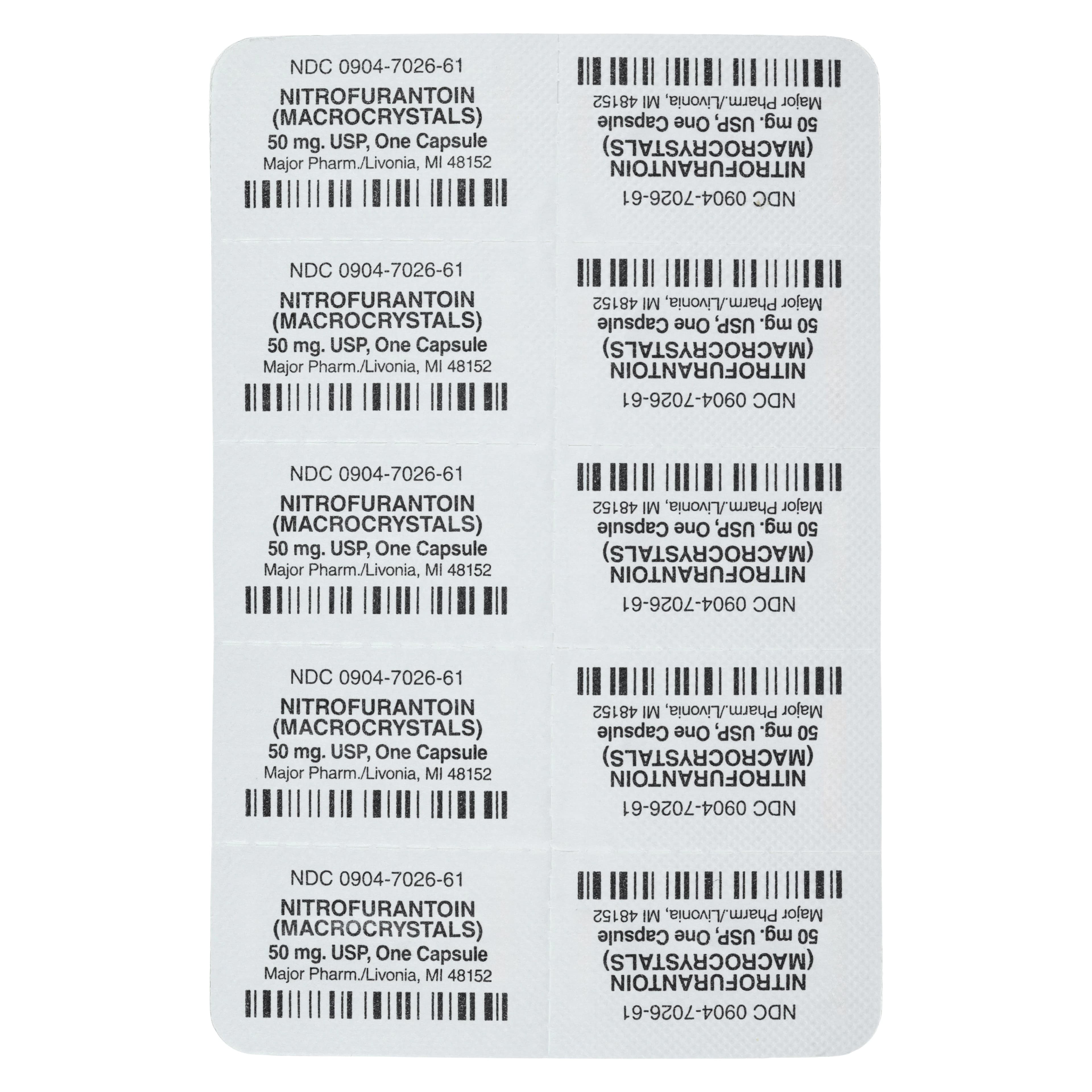 Nitrofurantoin Macrocrystals Capsules 50 mg, Unit Dose, 100/Package (Major Pharmaceuticals) thumbnail 3