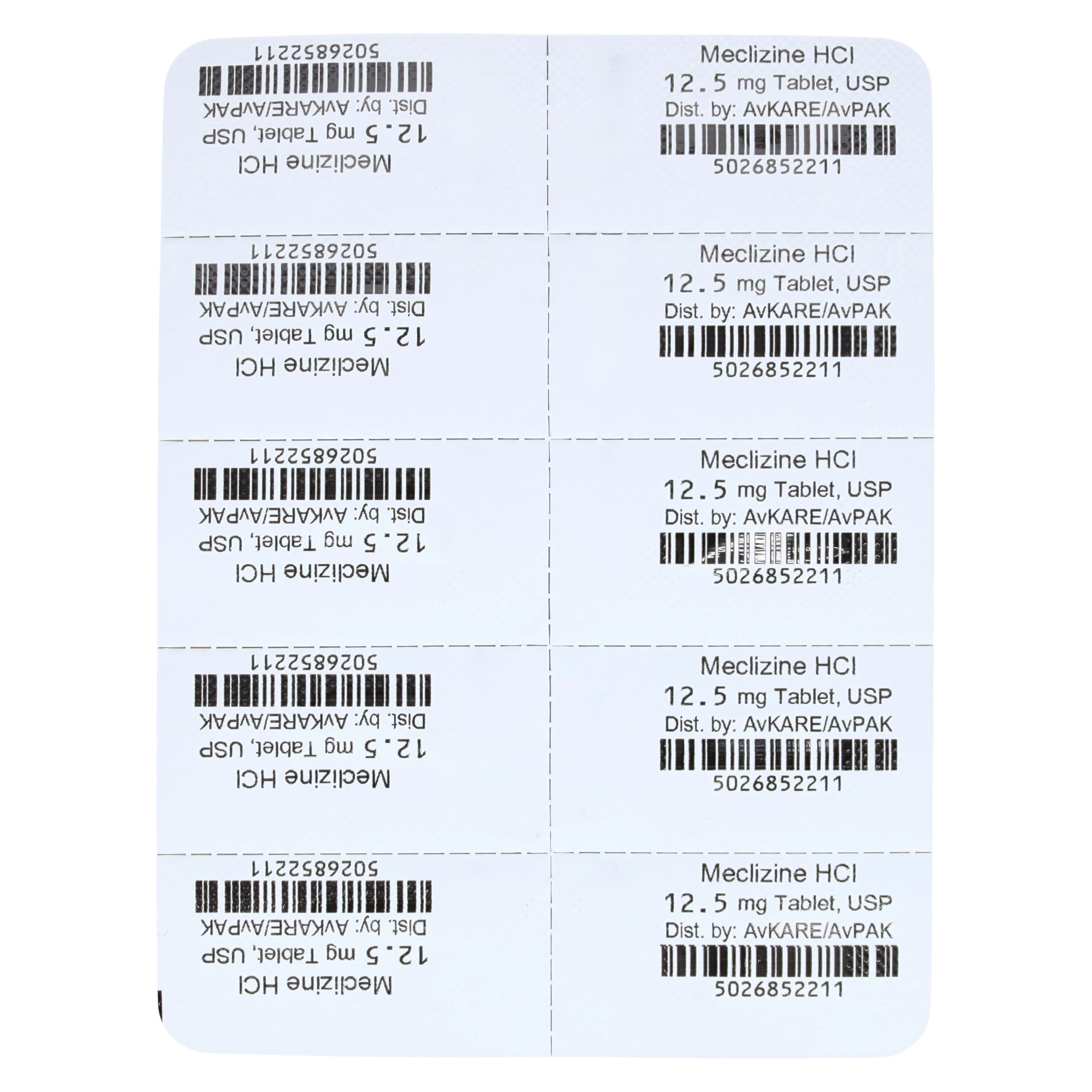 AvPak Meclizine HCl Tablets 12.5 mg, Unit Dose, 50/Package thumbnail 2