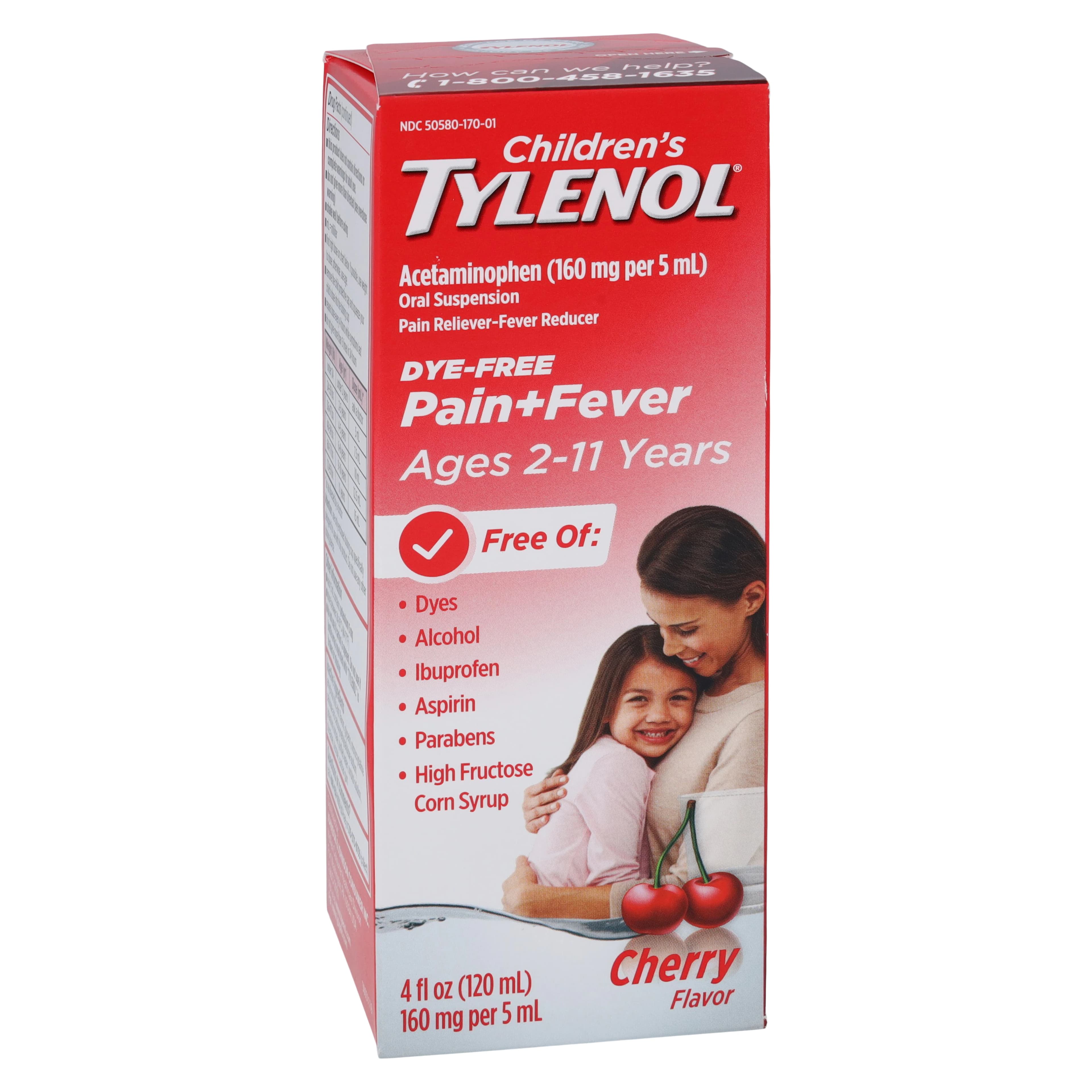 Tylenol Children's Acetaminophen Oral Suspension, Dye-Free Cherry, 4 oz Bottle - Tylenol Children Liquid DF - Image 1