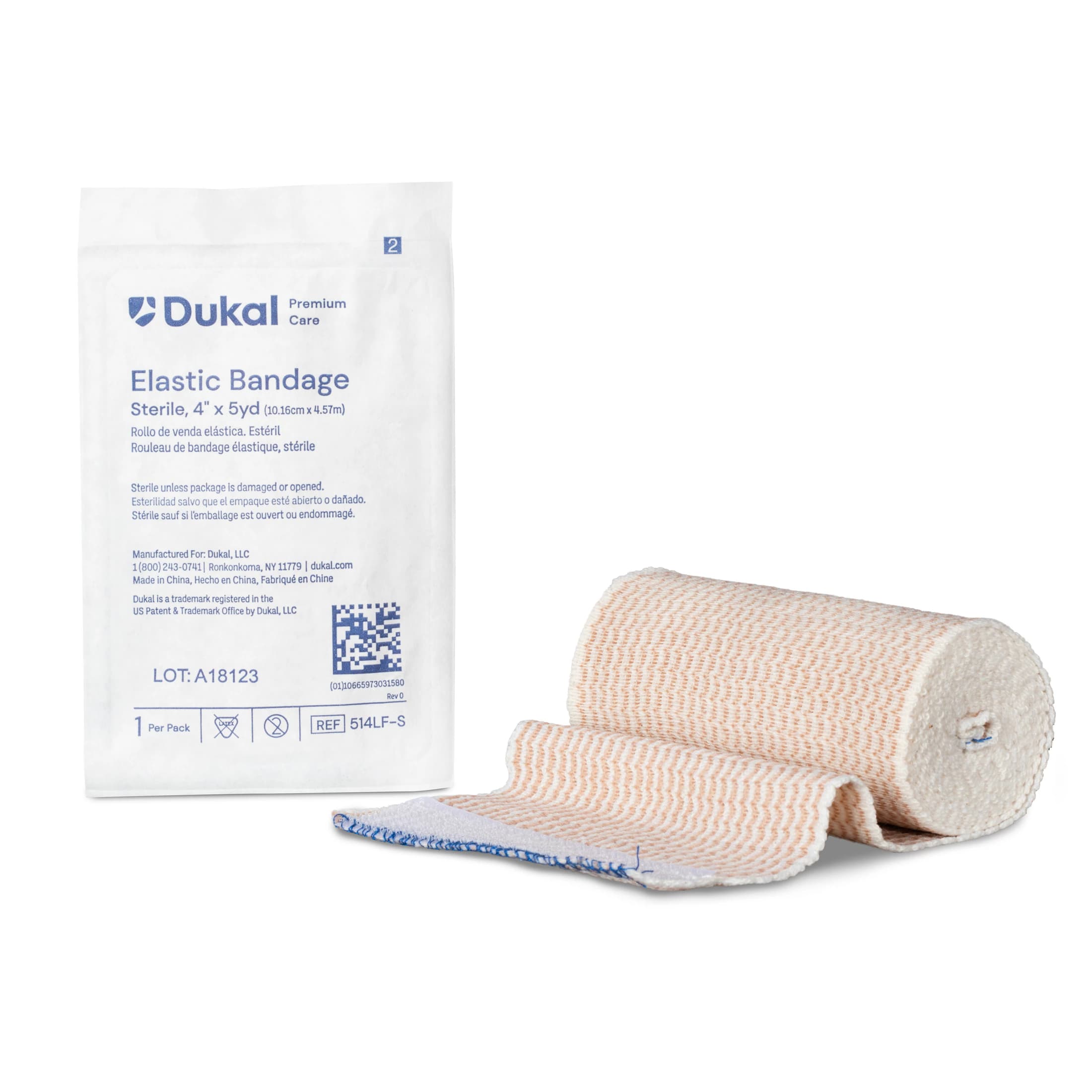 Dukal Premium Elastic Bandage with Velcro Closure, 4" x 5 yd, Tan, Sterile, 36/Case - Bandage Elst Prem Velcro LF ST - Image 1