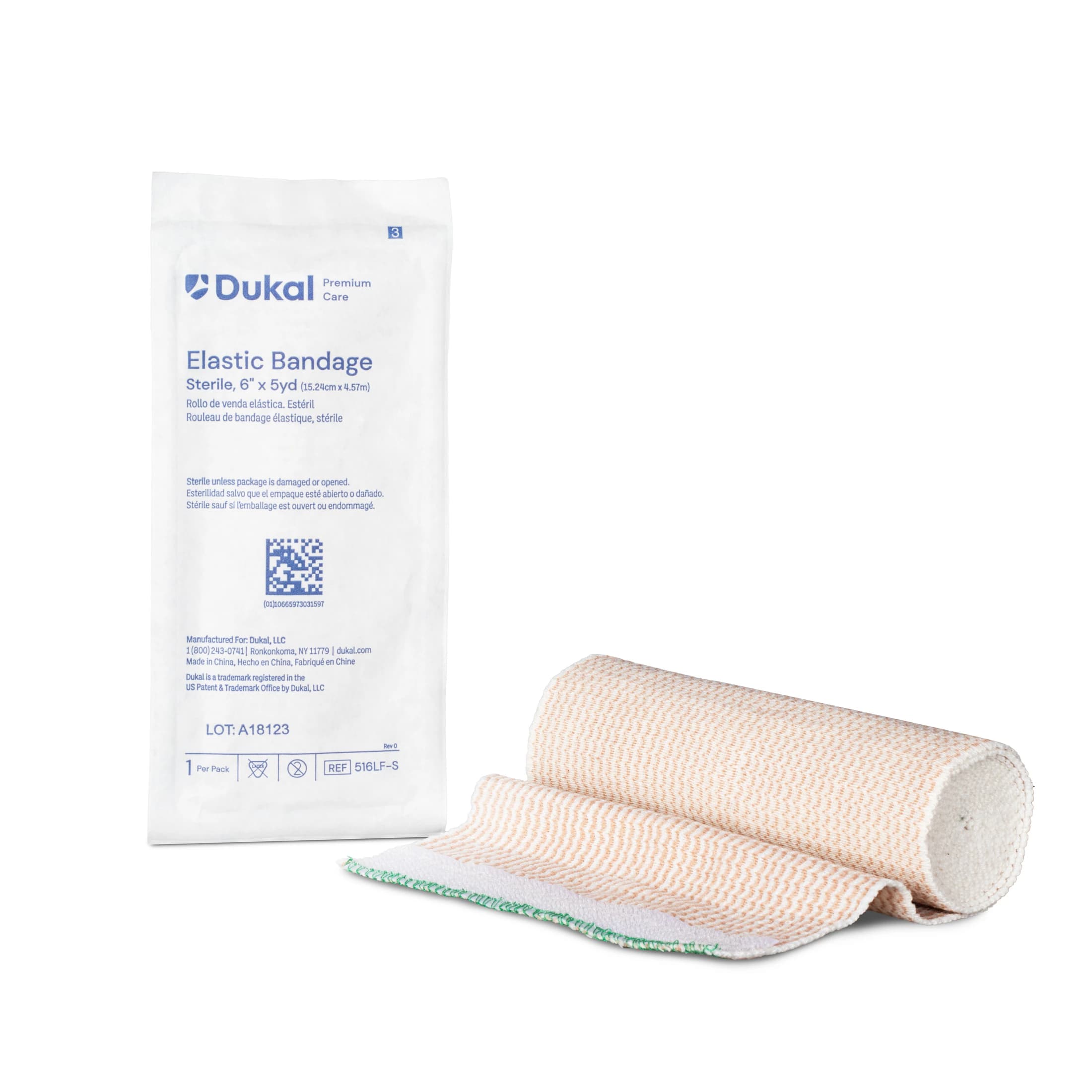 Dukal Premium Elastic Bandage, Cotton/Polyester/Elastic, 6" x 5 yd, Tan, Sterile, 36/Case - Bandage Elst Prem Velcro LF ST - Image 1