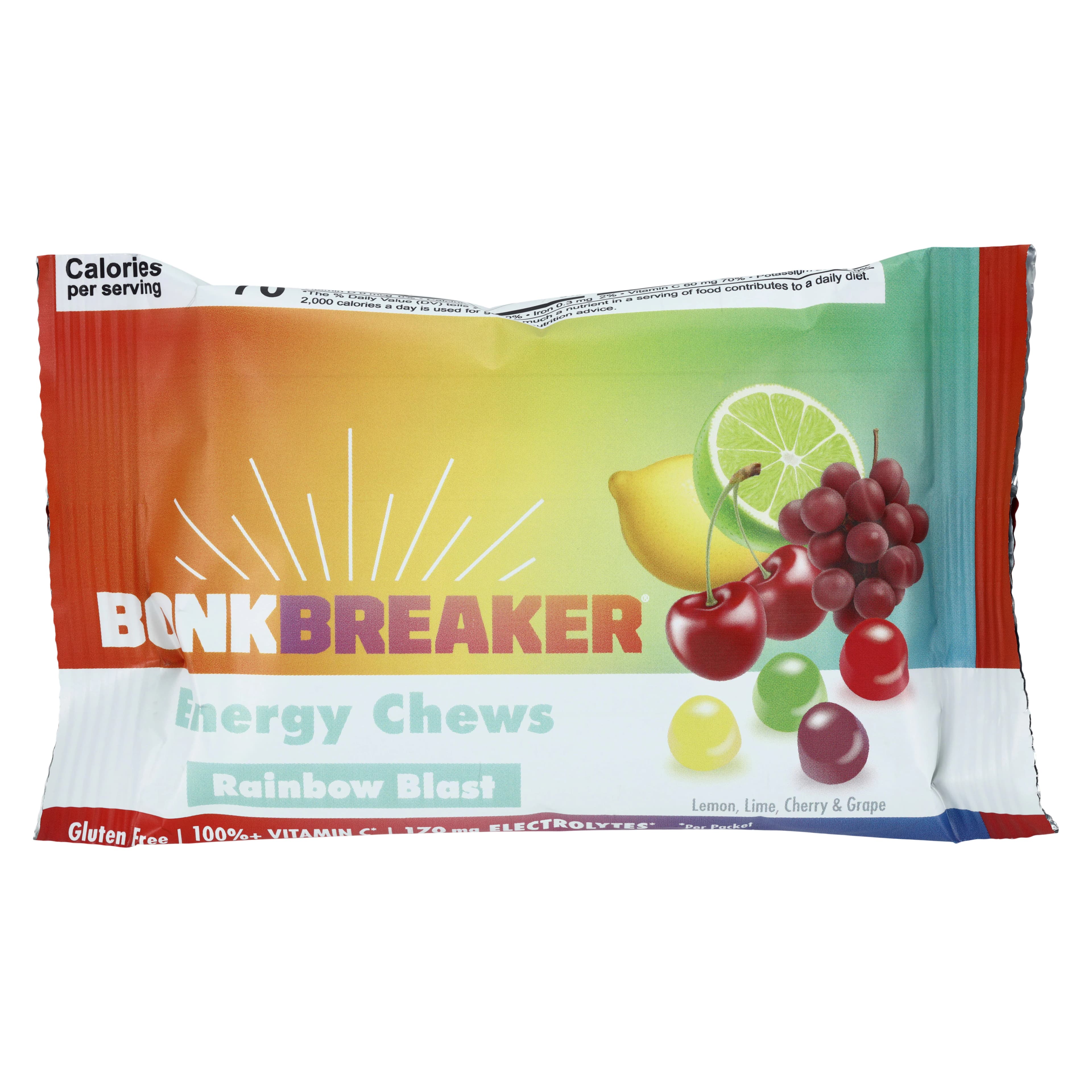 Bonk Breaker Energy Chews, Rainbow Blast, 100% Vitamin C DV, Electrolyte, Lemon/Lime/Cherry/Grape, Carton of 10 thumbnail 2