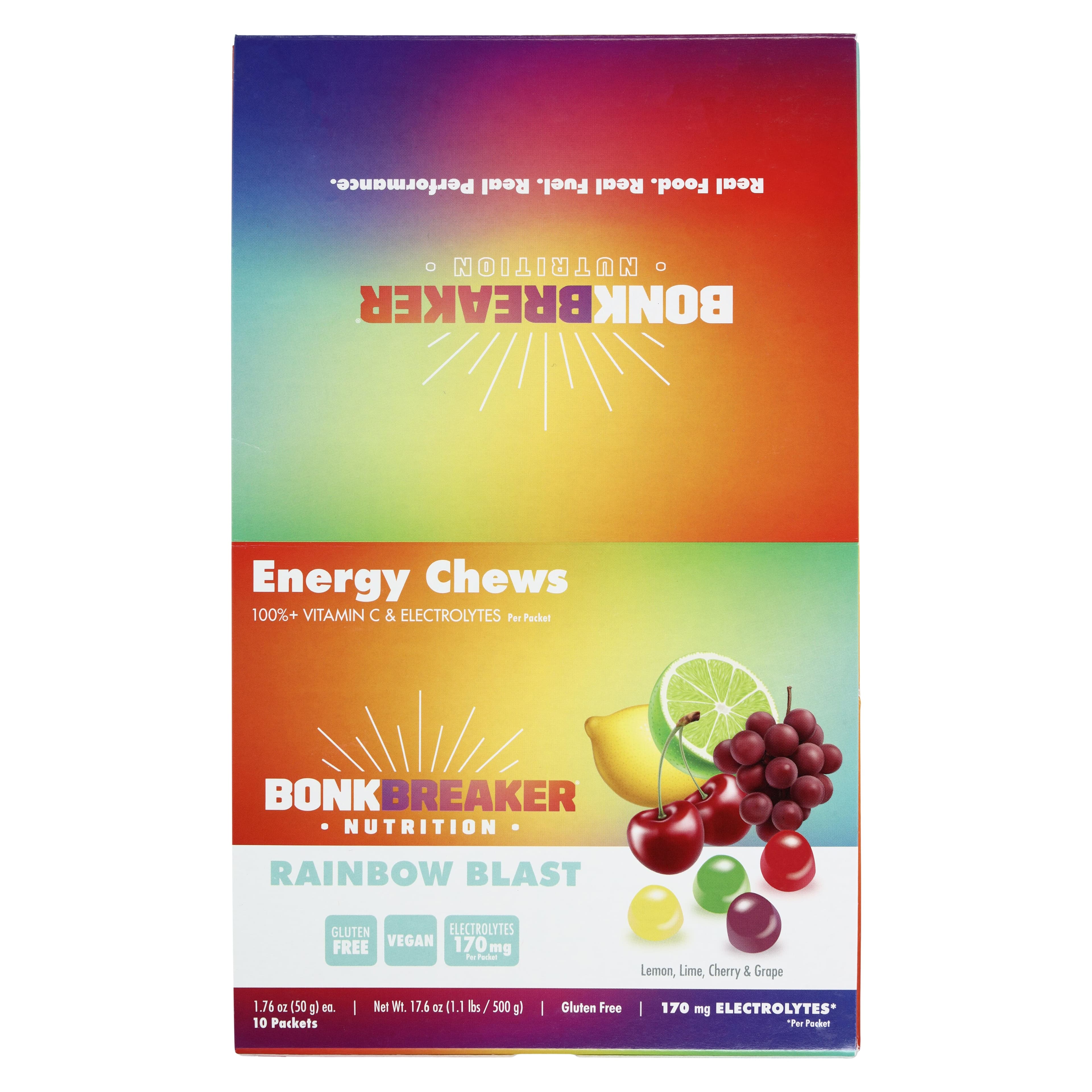 Bonk Breaker Energy Chews, Rainbow Blast, 100% Vitamin C DV, Electrolyte, Lemon/Lime/Cherry/Grape, Carton of 10 thumbnail 6