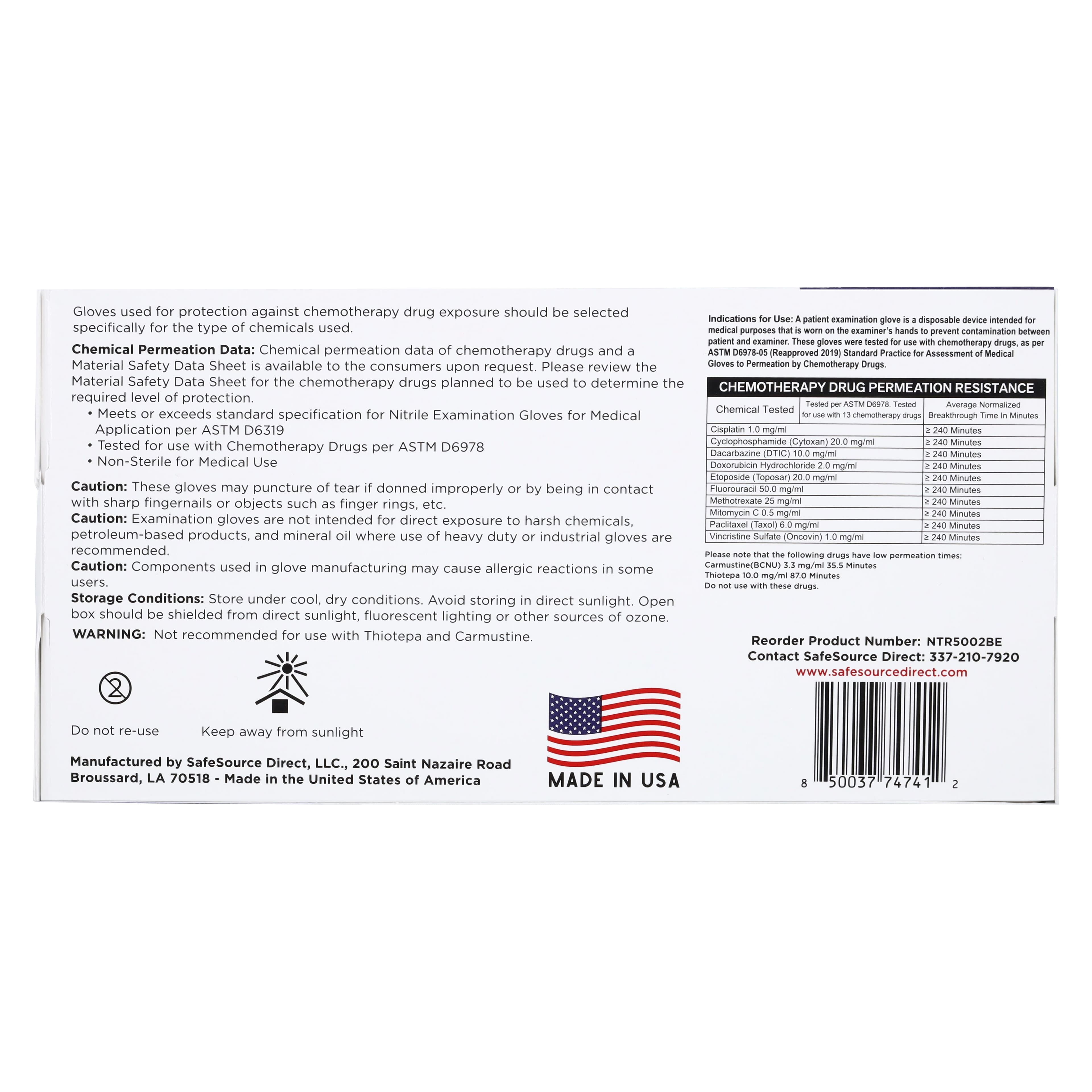 SafeSource Direct Nitrile Exam Gloves, Chemo Rated, Small, Blue, Non-Sterile, 1000/Case thumbnail 4