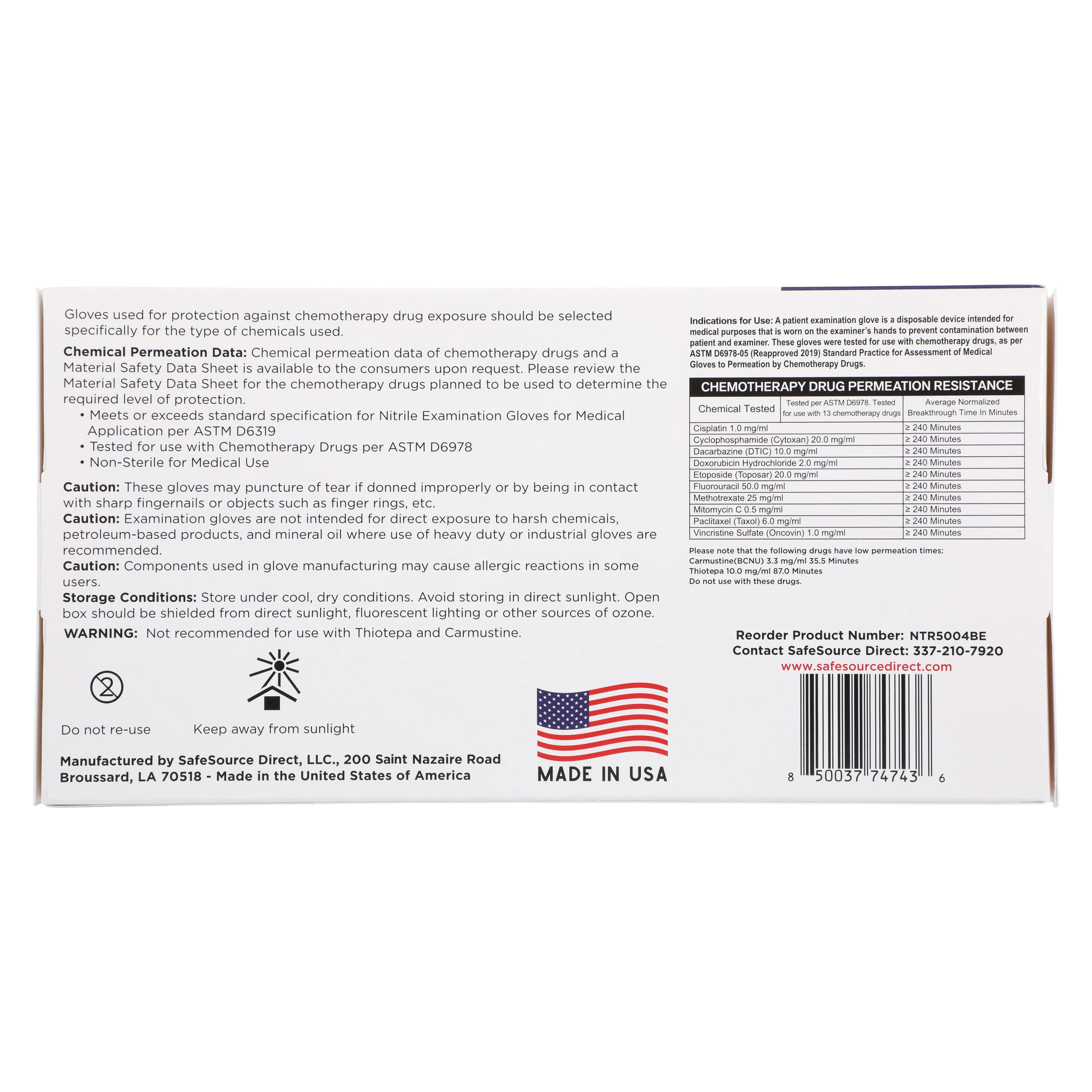 SafeSource Direct Powder-Free Nitrile Chemo-Rated Exam Gloves, Large, Blue, Chemo Rated thumbnail 4