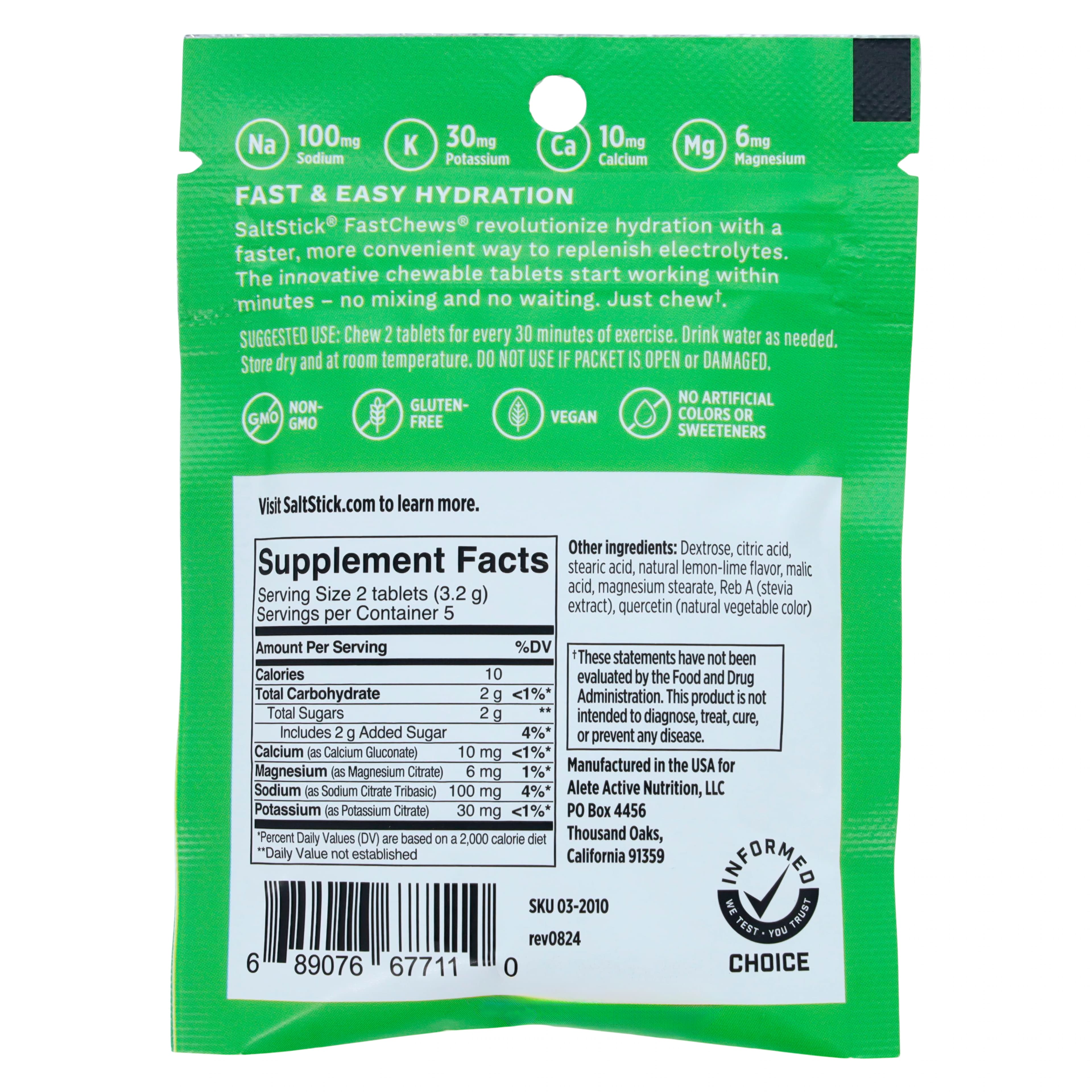 SaltStick FastChews Electrolyte Tablets, Lemon-Lime, 12/Carton thumbnail 3