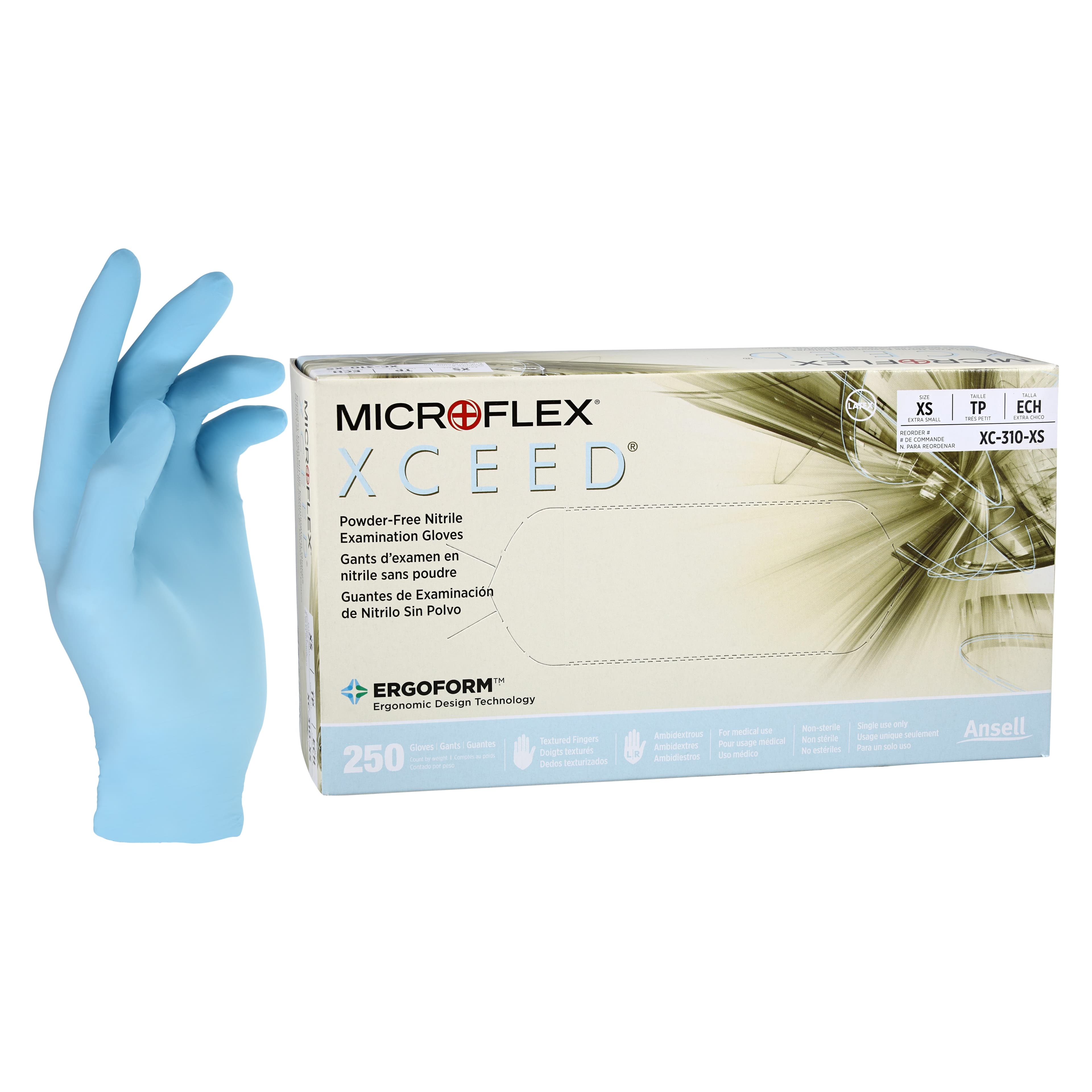 XCEED® Nitrile Examination Gloves, Powder Free, Latex Free, Non-Sterile, Extra Small, Blue, 250/Box, XC-310-XS thumbnail 2