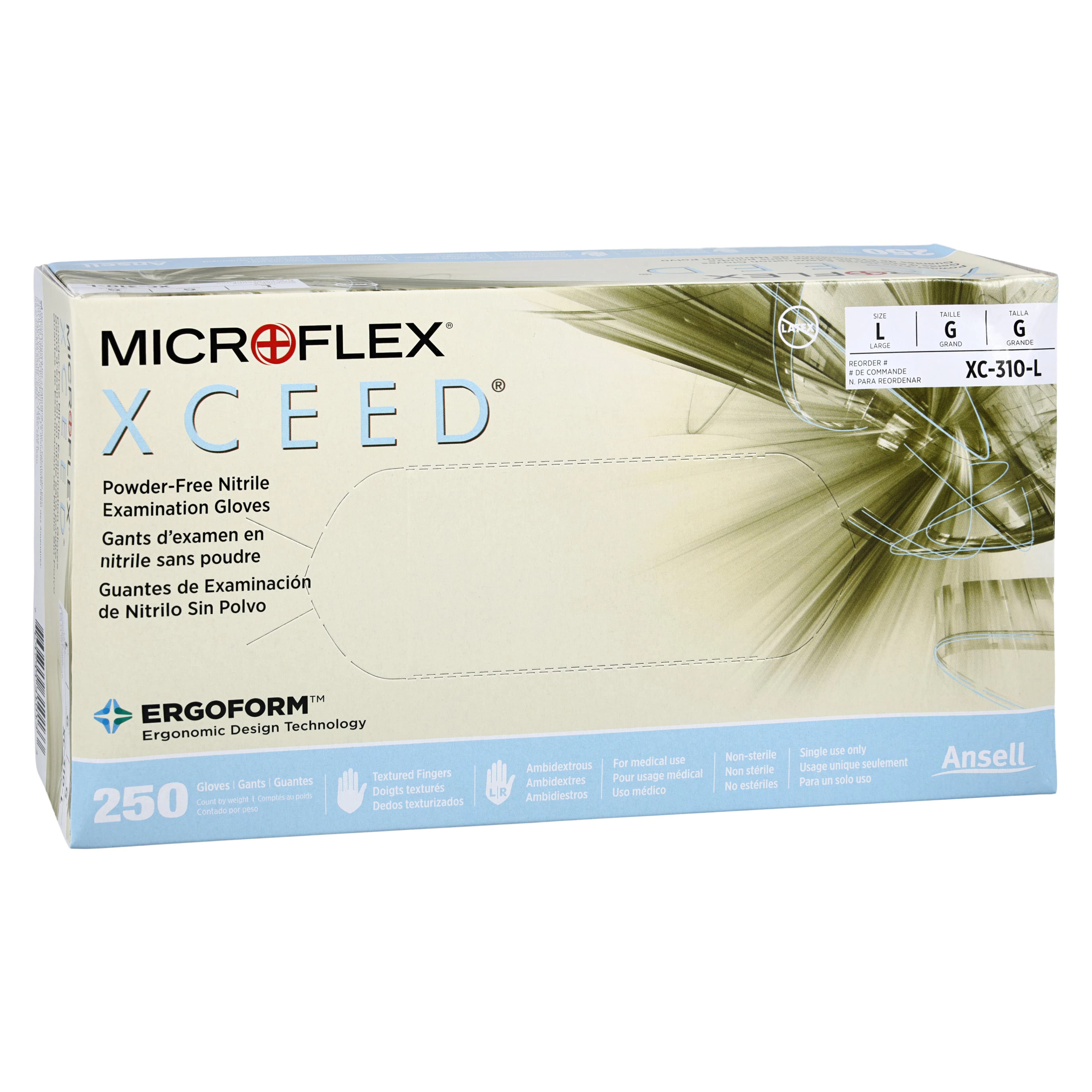 XCEED® Nitrile Examination Gloves, Powder Free, Latex Free, Non-Sterile, Large, Blue, Textured Fingertips, 250/Box, XC-310-L thumbnail 3