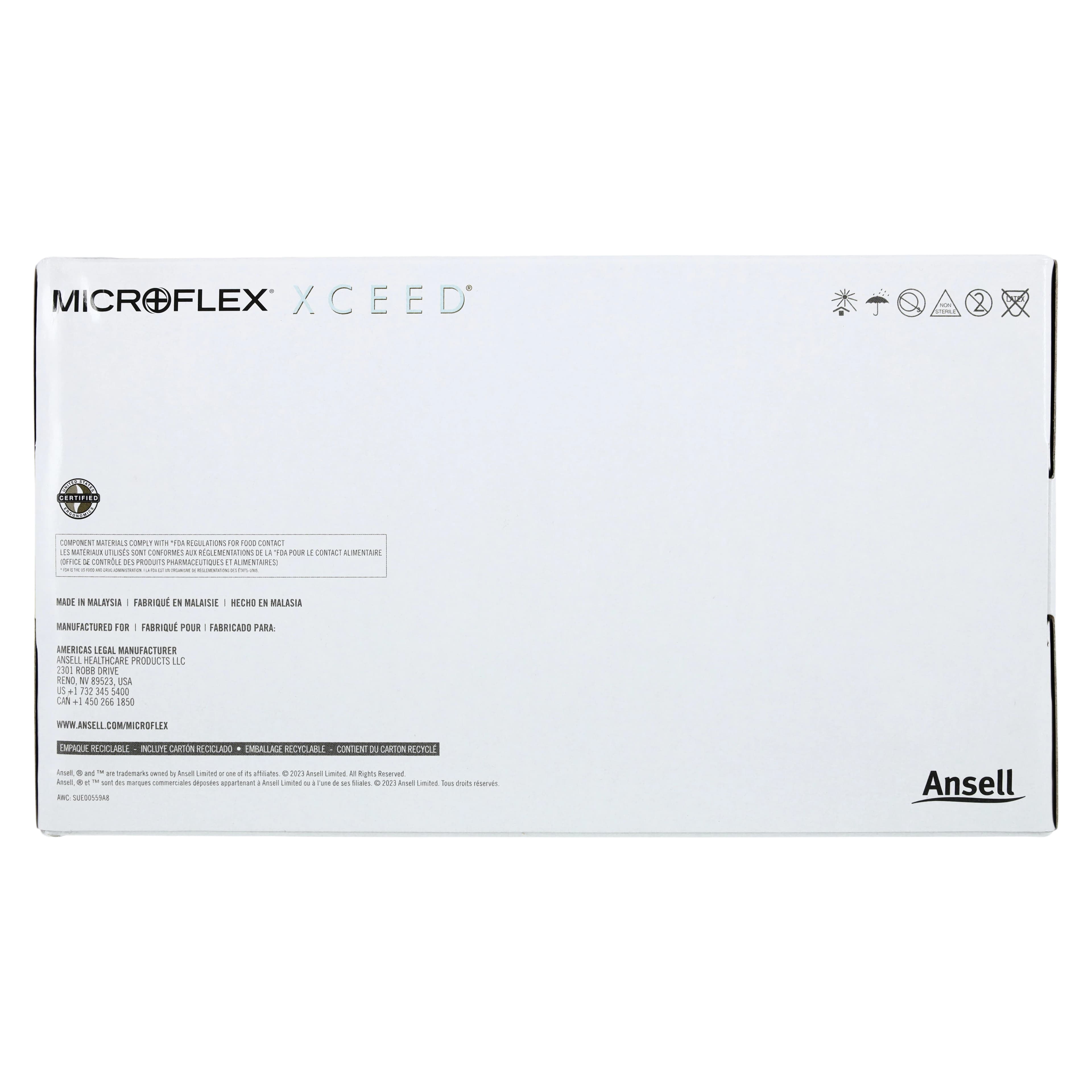 Microflex XCEED Nitrile Exam Gloves, Powder-Free, Non-Sterile, X-Large, Blue, Textured Fingertips, Beaded Cuff, 230/Box, XC-310-XL thumbnail 6