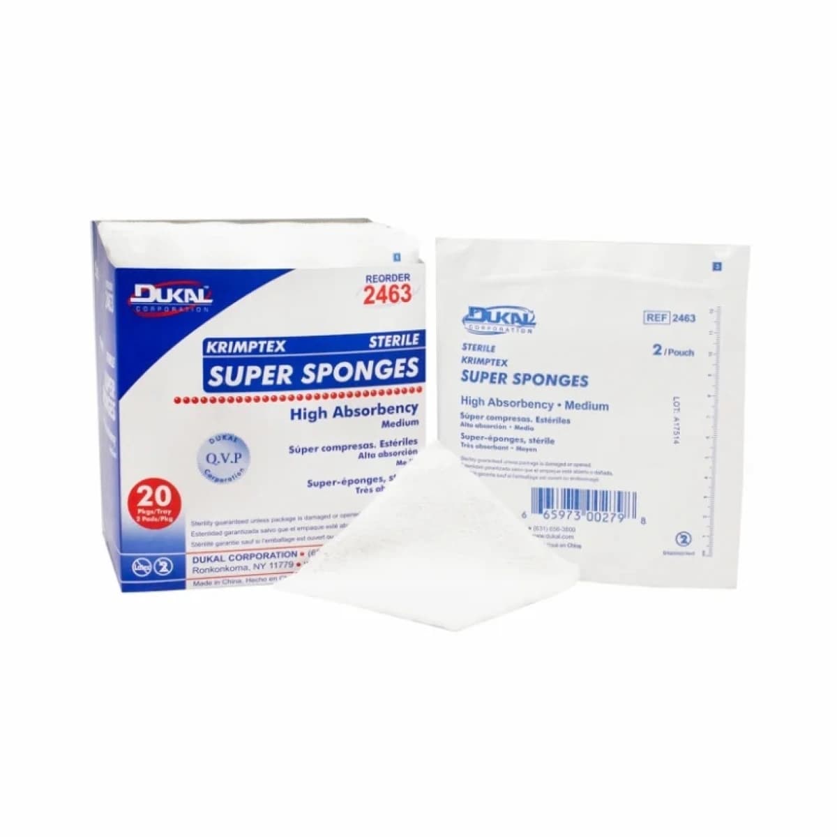 Dukal Super Sponge 100% Cotton Gauze Sponge, 6 x 6-3/4", 32 Ply, Sterile, Medium Washed, Latex-Free - Sponge Super ST 32Ply - Image 1