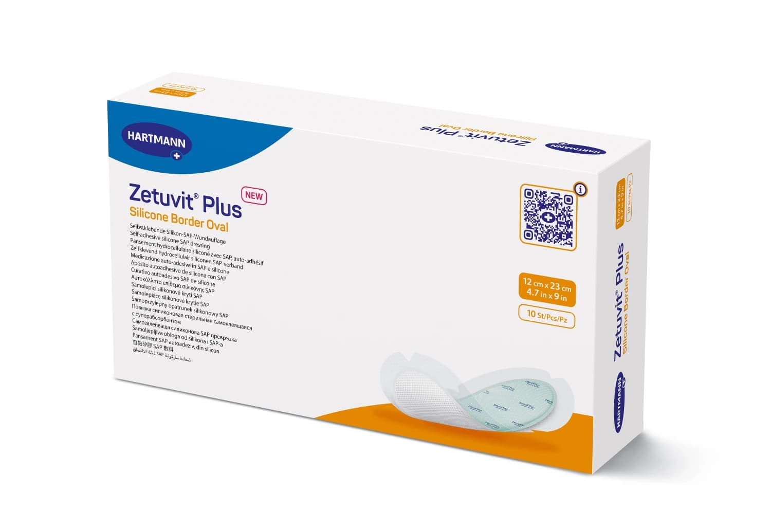 Hartmann Zetuvit Plus Silicone Border Dressing, Sterile, Oval, 4.7" x 9", Super Absorbent, Latex-Free - ZetuvitPlus Border Dressing - Image 1