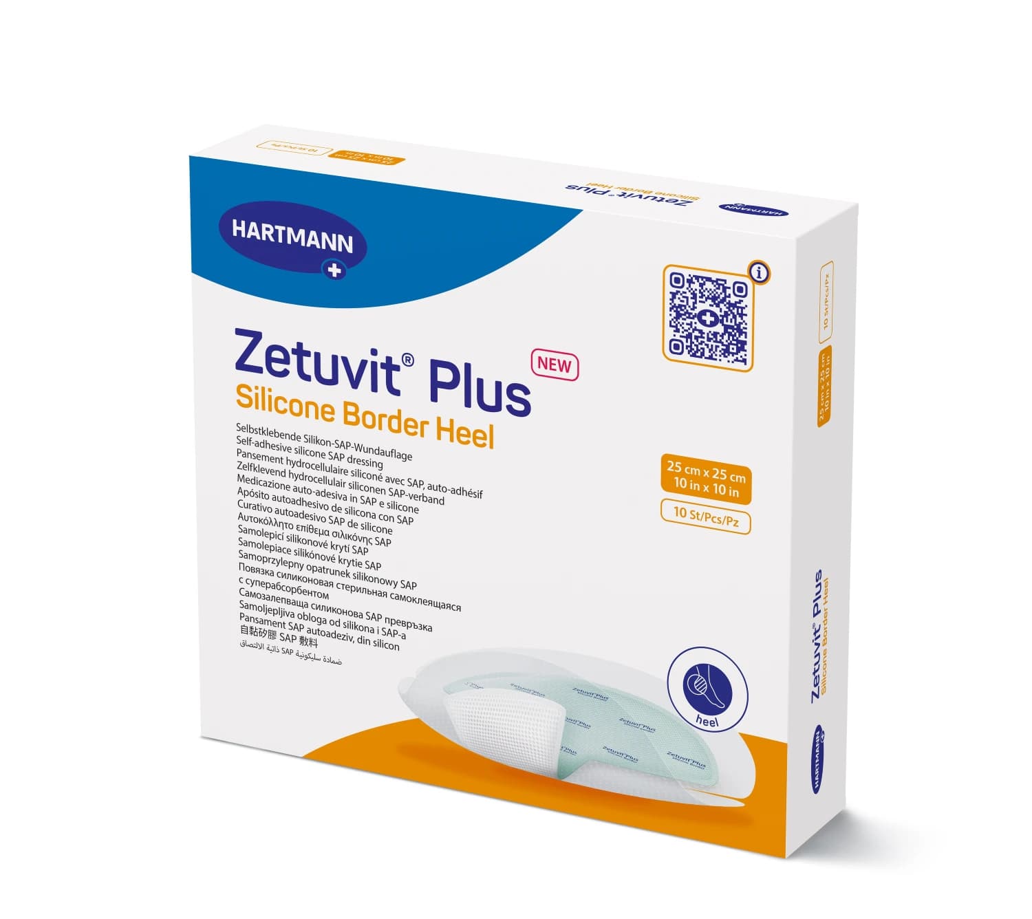 Hartmann Zetuvit Plus Silicone Border Dressing, 10x10" Sterile Heel, Super Absorbent, Latex-Free - ZetuvitPlus Border Dressing - Image 1