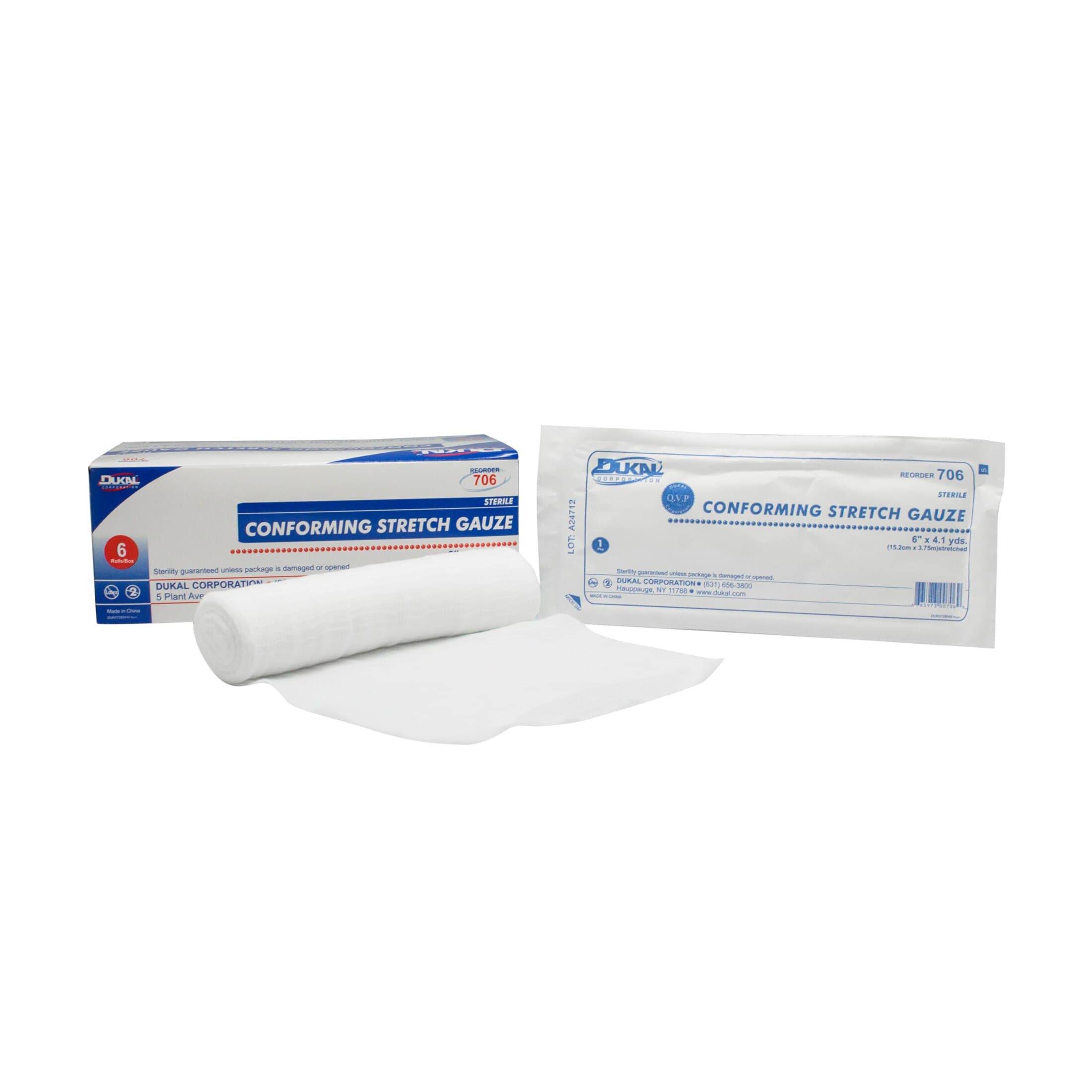 Dukal Conforming Stretch Bandage Gauze, 6" x 4.1 yd, Sterile, 48/Case - Bandage Confrm Strch 1's ST - Image 1