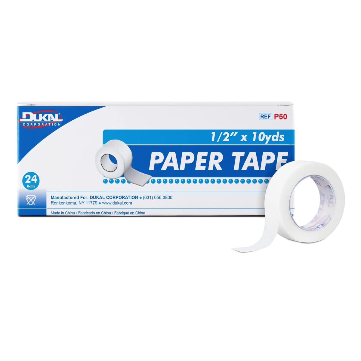 Dukal Medical Tape Surgical Paper, 1/2" x 10 yds, White, Non-Sterile, 288/Case - Tape Surg Paper White - Image 1