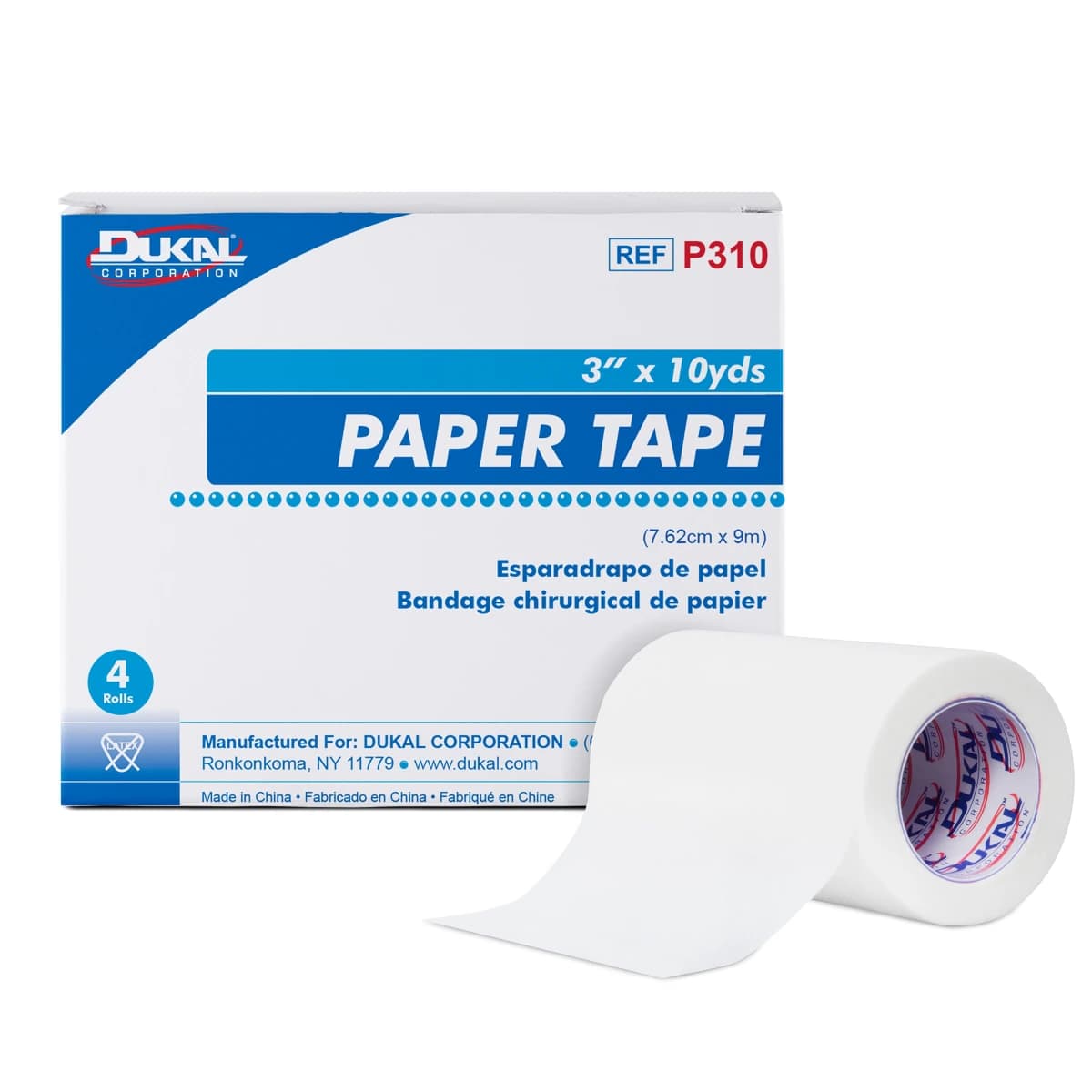 Dukal Surgical Paper Tape, White, 3" x 10 yd, Non-Sterile, 48/Case - Tape Surg Paper White - Image 1