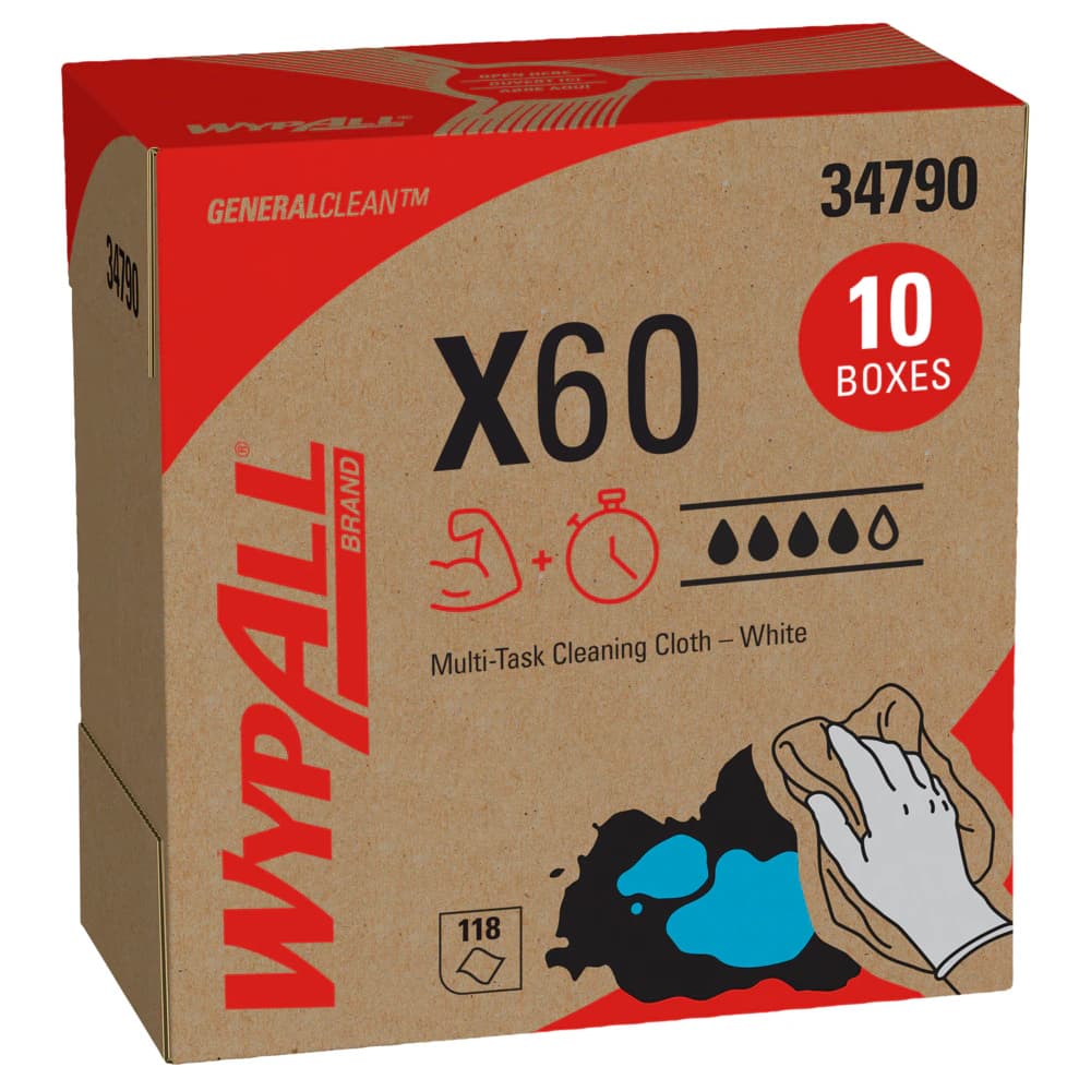 Kimberly-Clark WypAll X60 General Clean Cloths, HydroKnit, 9.1 in x 16.8 in, White, 118/Box (34790) - WypAll General Clean X60 Cloths - Image 1