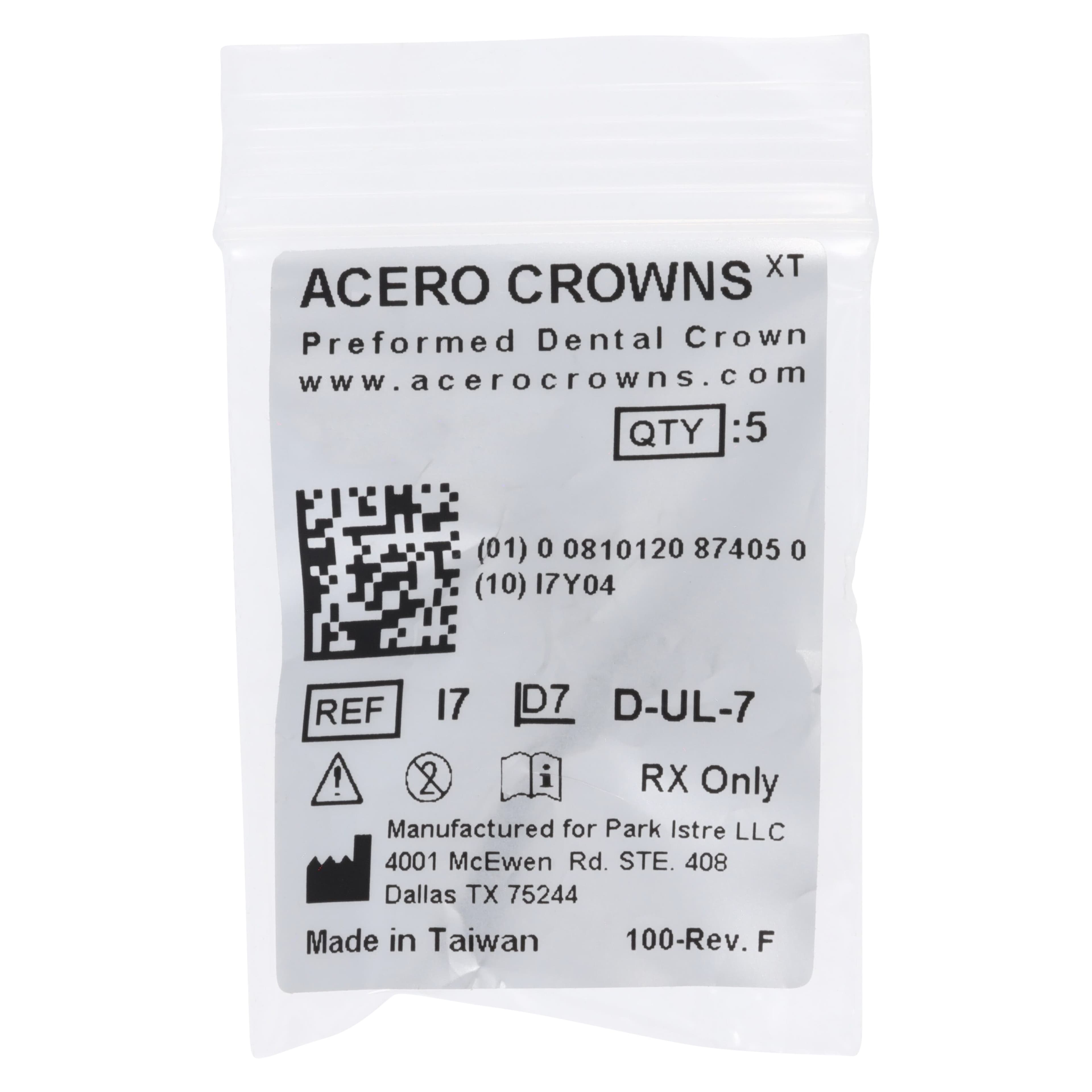 Acero XT Stainless Steel Crown, Upper Left Primary First Molar, Size 7, 5/Pack (D-UL-7) thumbnail 2