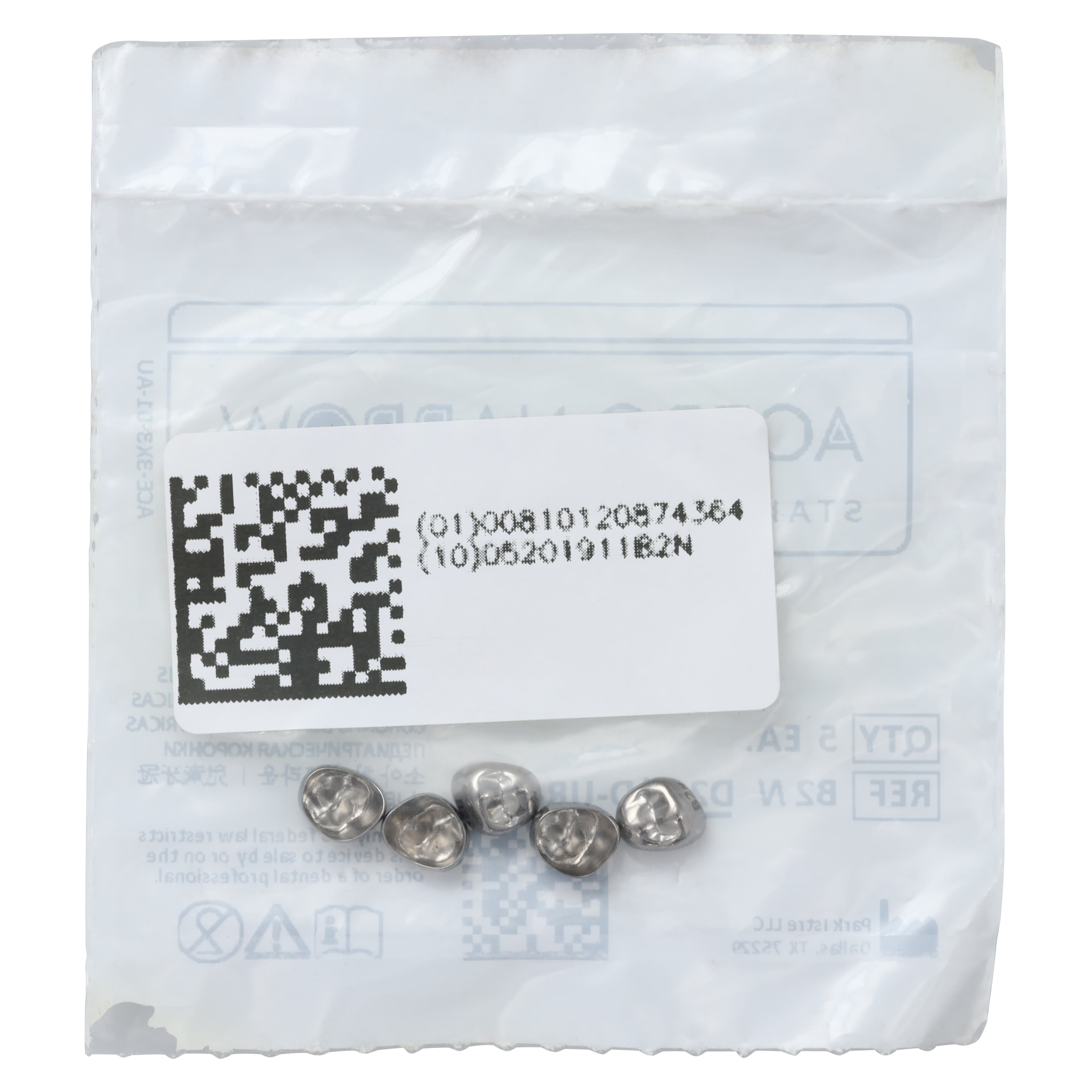 Acero Narrow Stainless Steel Crown, Upper Right Primary First Molar, Size 2 (B2), 5/Pack thumbnail 3