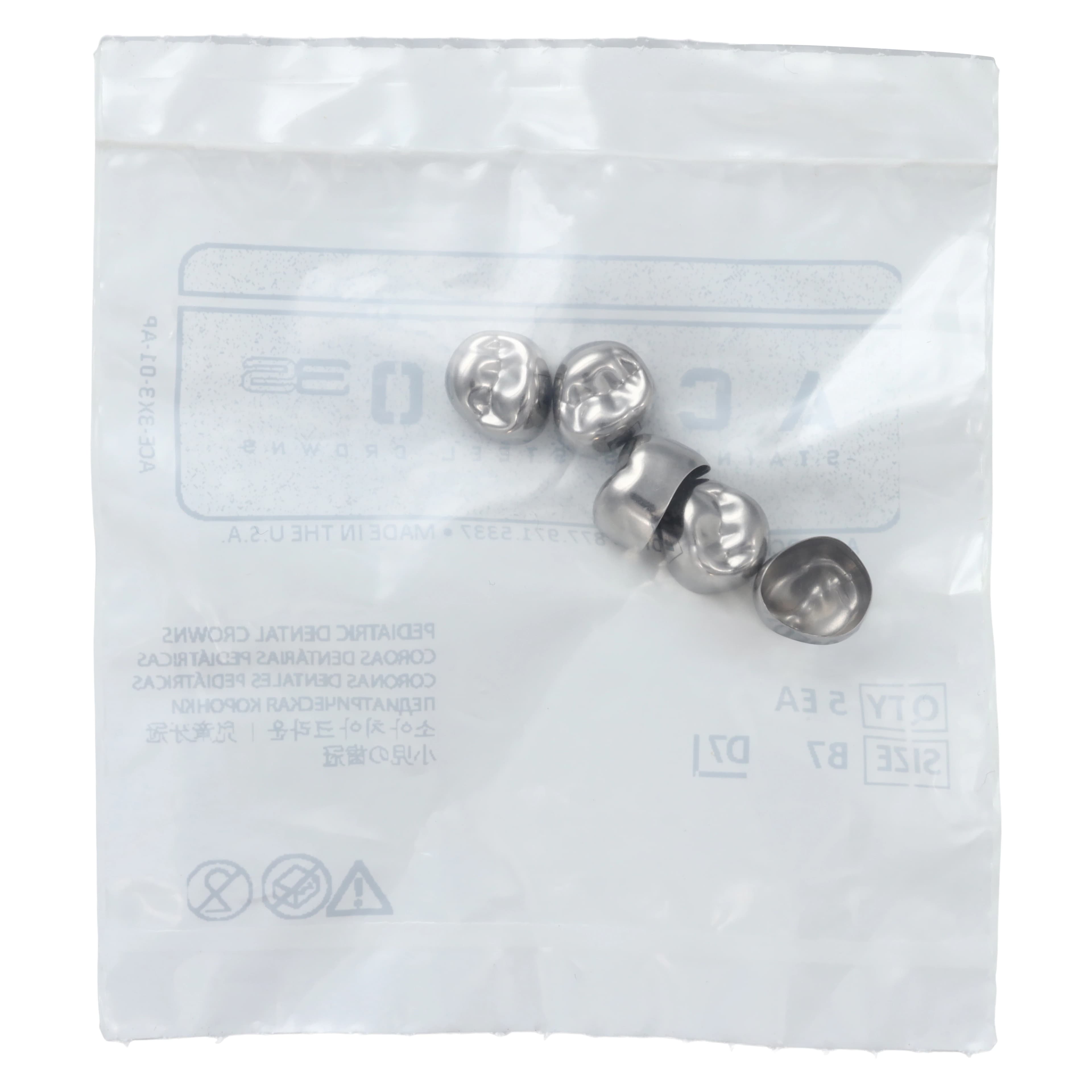 Acero 3S Primary Molar Stainless Steel Crown, Upper Right First Molar (Tooth B), Size 7, 5/Pack thumbnail 3